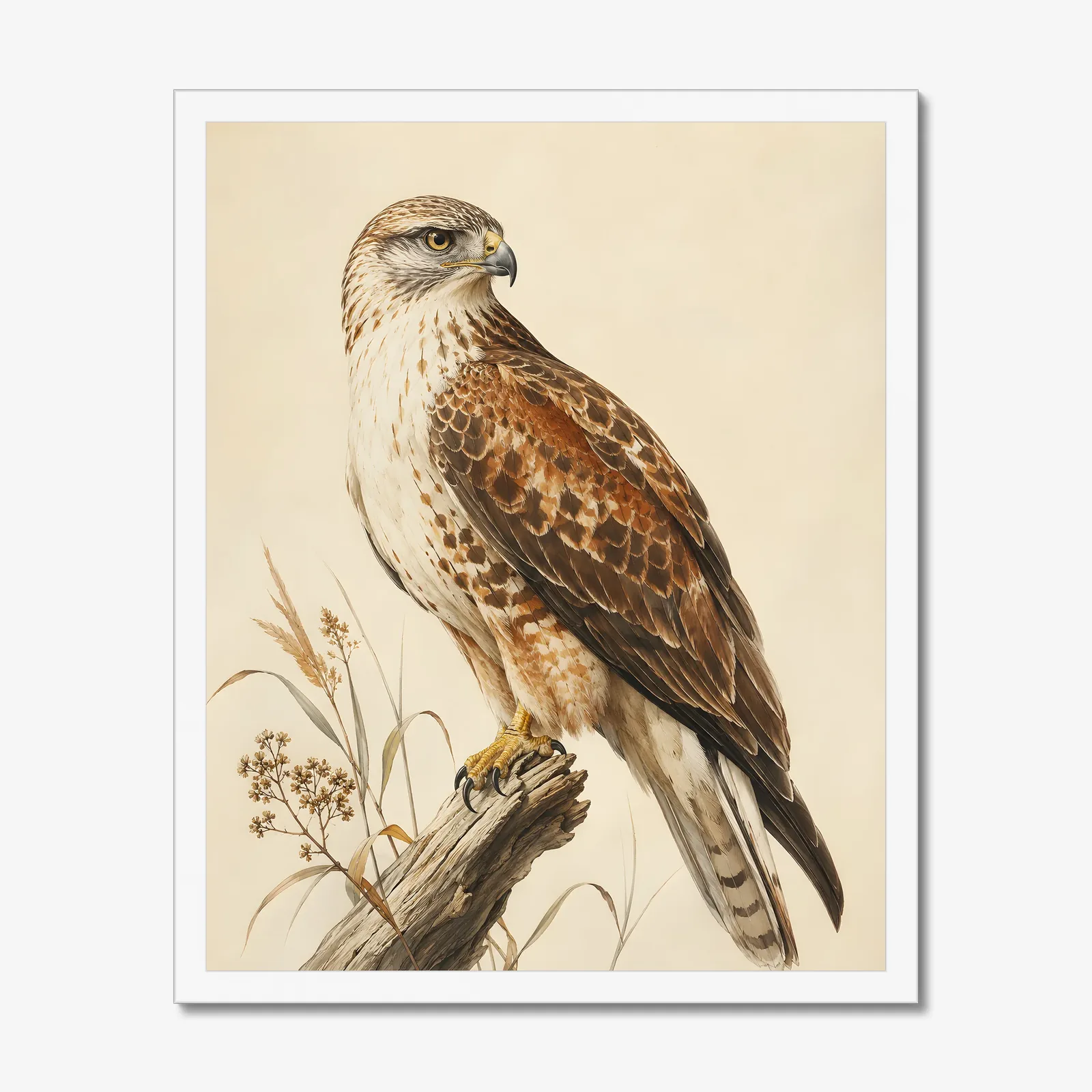 Ferruginous Hawk Print in a white frame