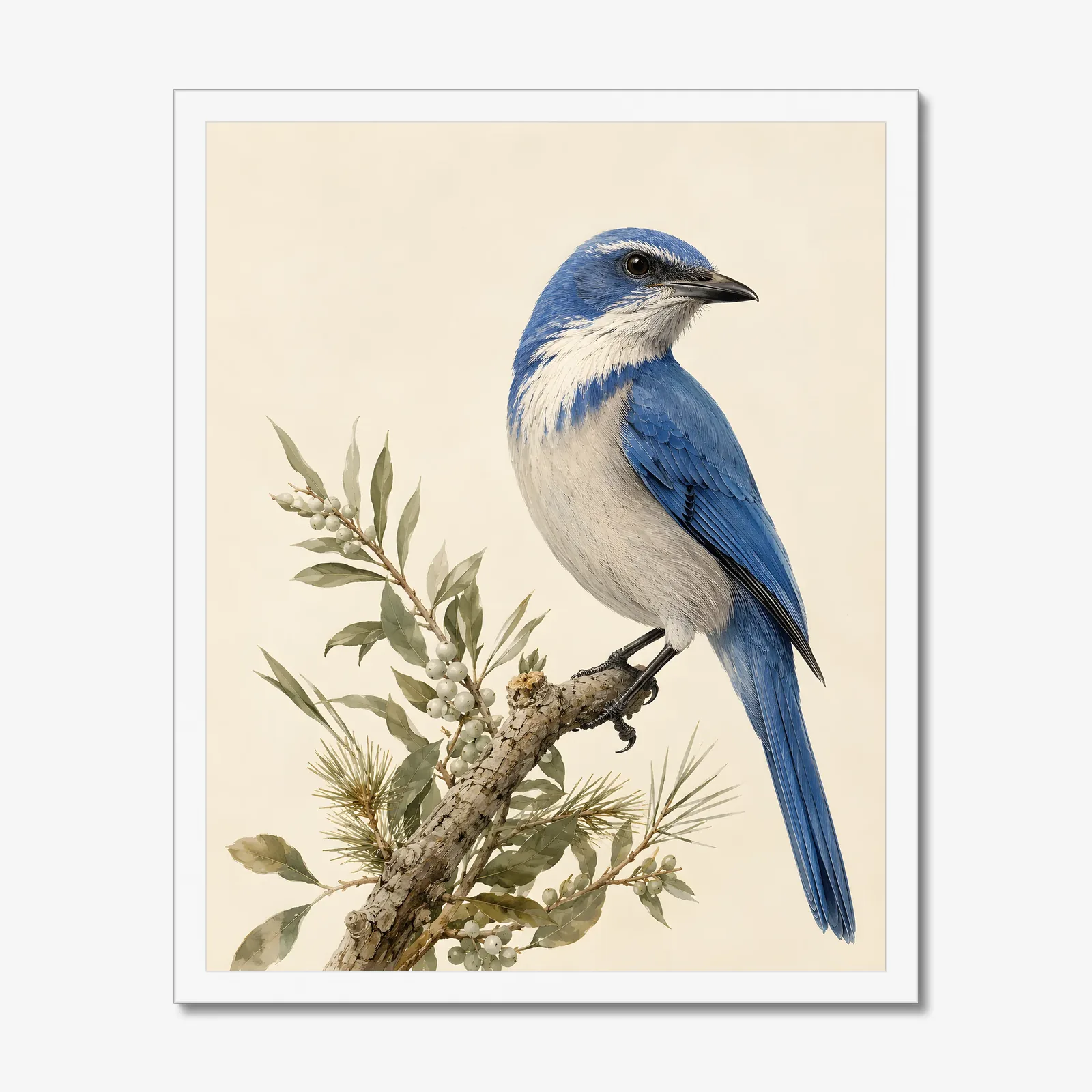 Florida Scrub-Jay Print in a white frame