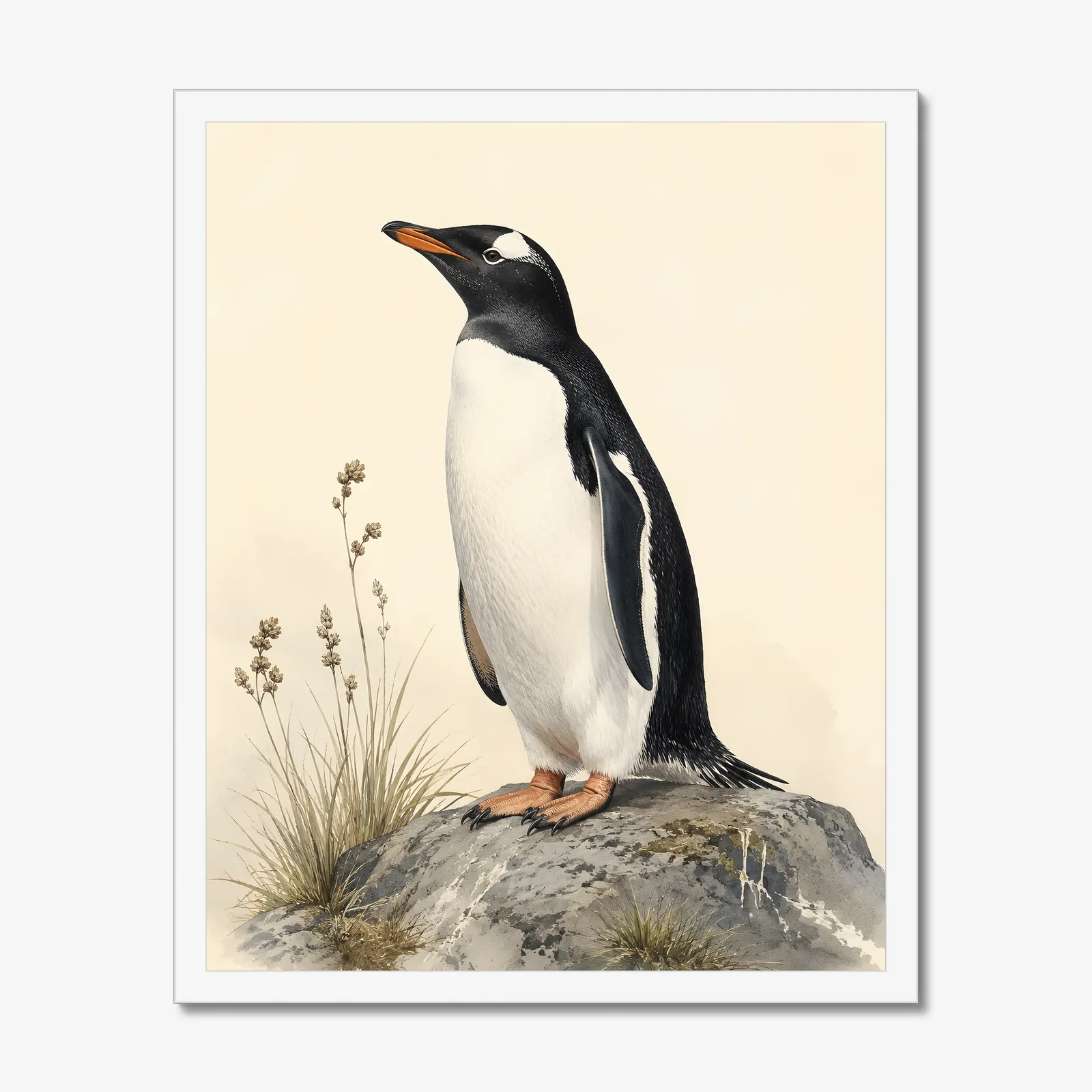 Gentoo Penguin Print in a white frame
