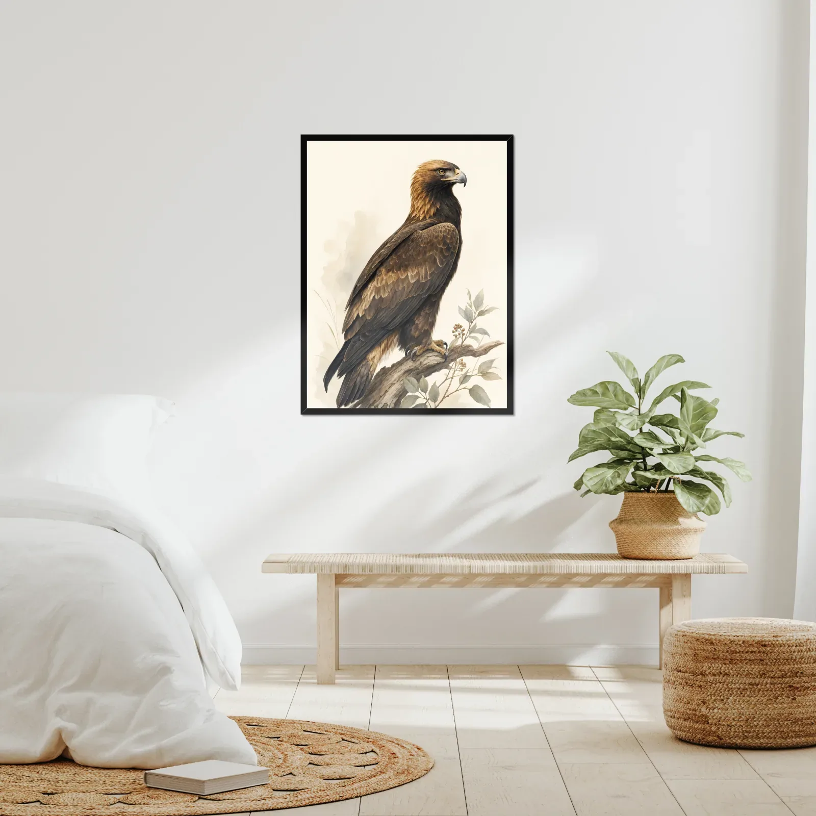 Golden Eagle Print framed at 24x30 inches, shown on a wall to scale