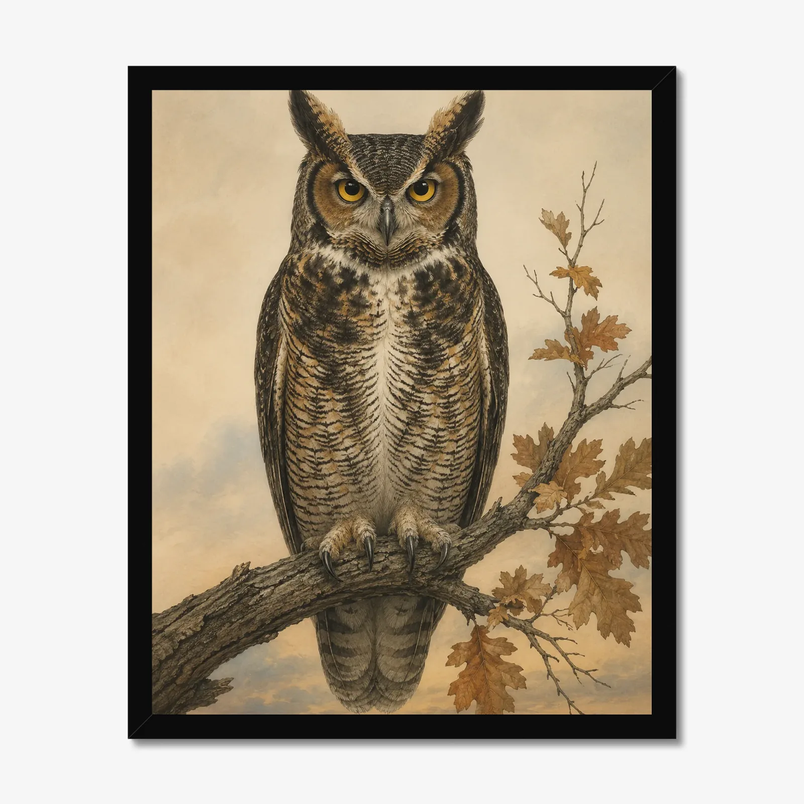 Great Horned Owl Print in a black frame