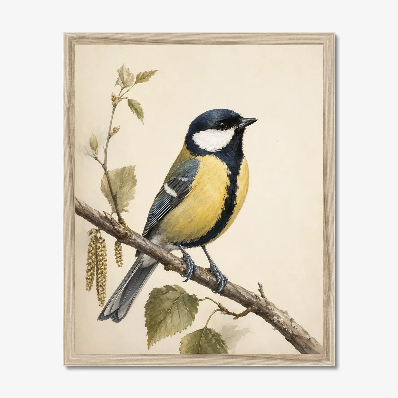 Great Tit Print in a natural frame
