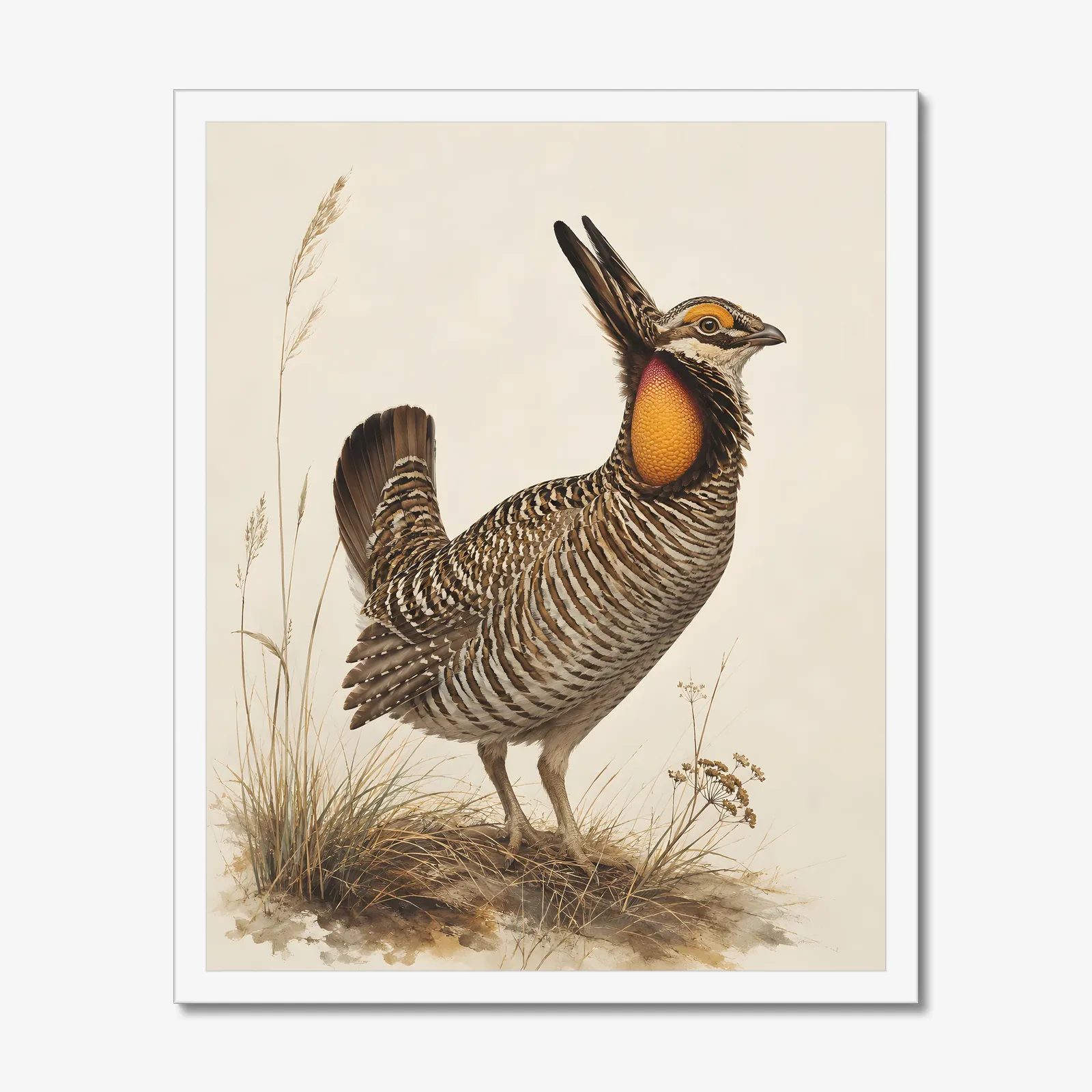 Greater Prairie Chicken Print in a white frame