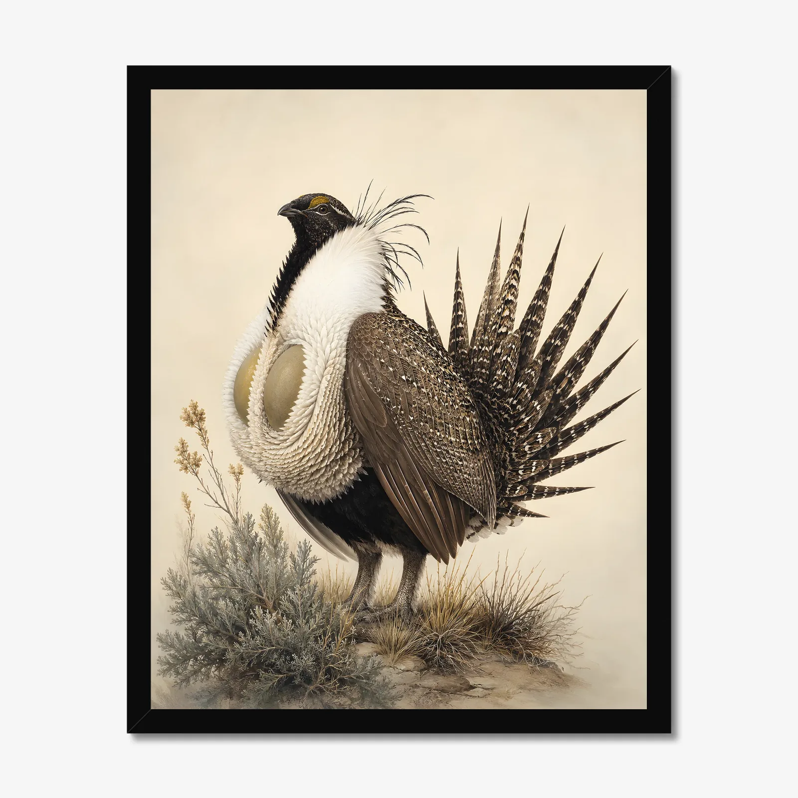 Greater Sage Grouse Print in a black frame