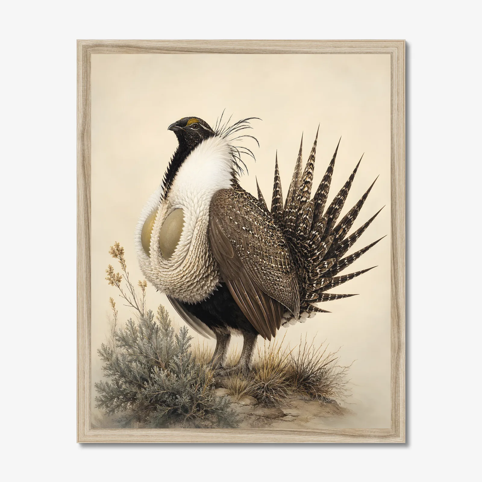 Greater Sage Grouse Print in a natural frame