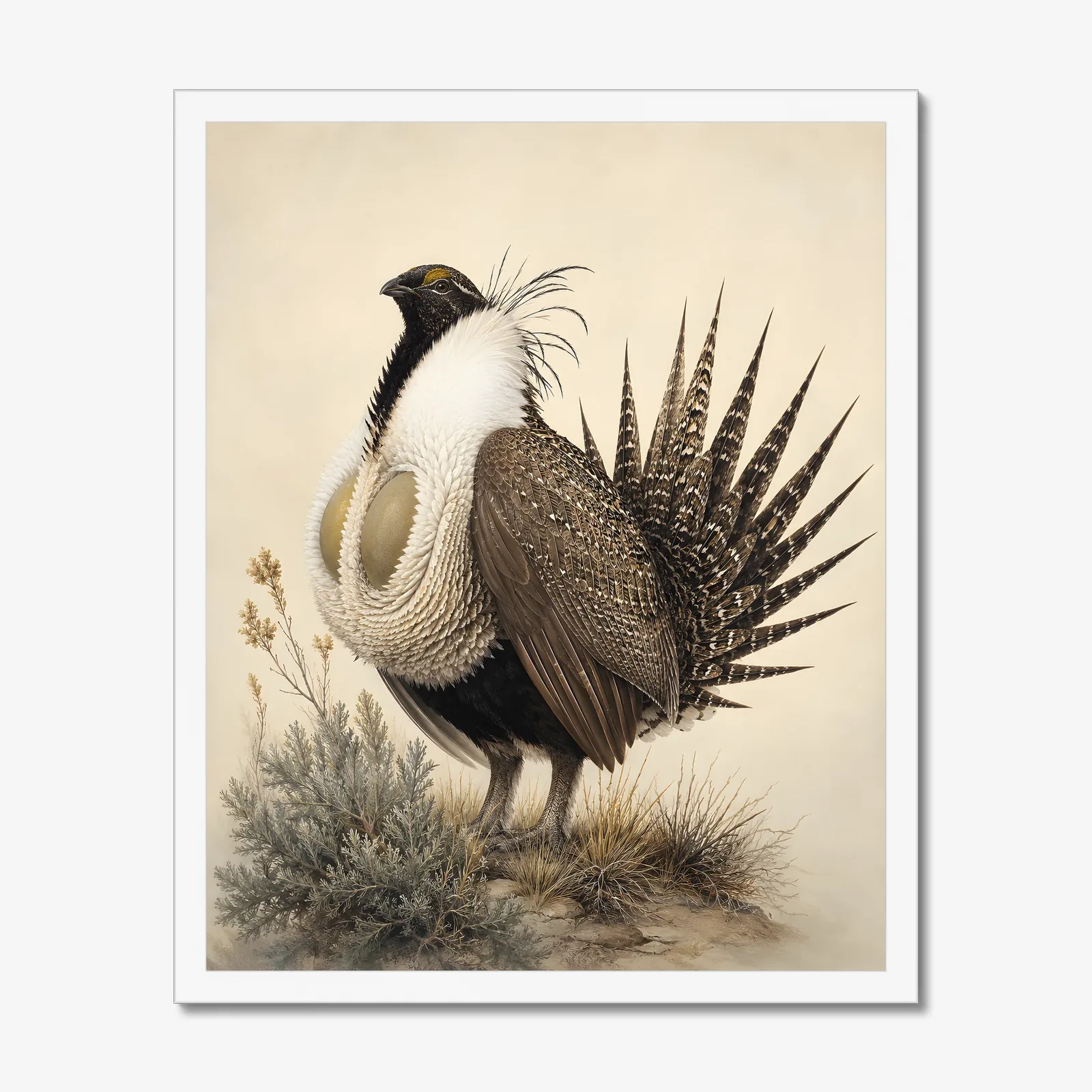 Greater Sage Grouse Print in a white frame
