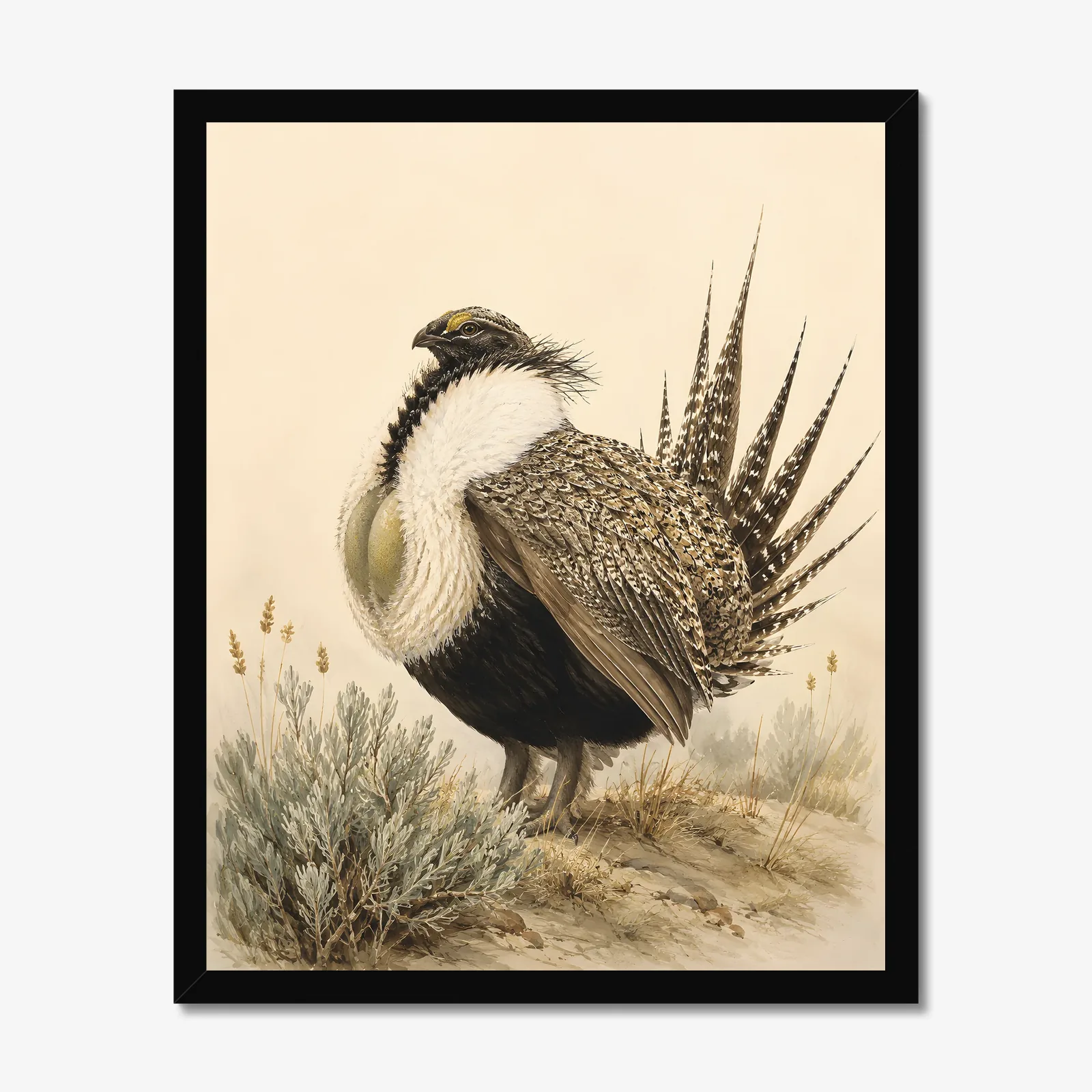 Gunnison Sage Grouse Print in a black frame