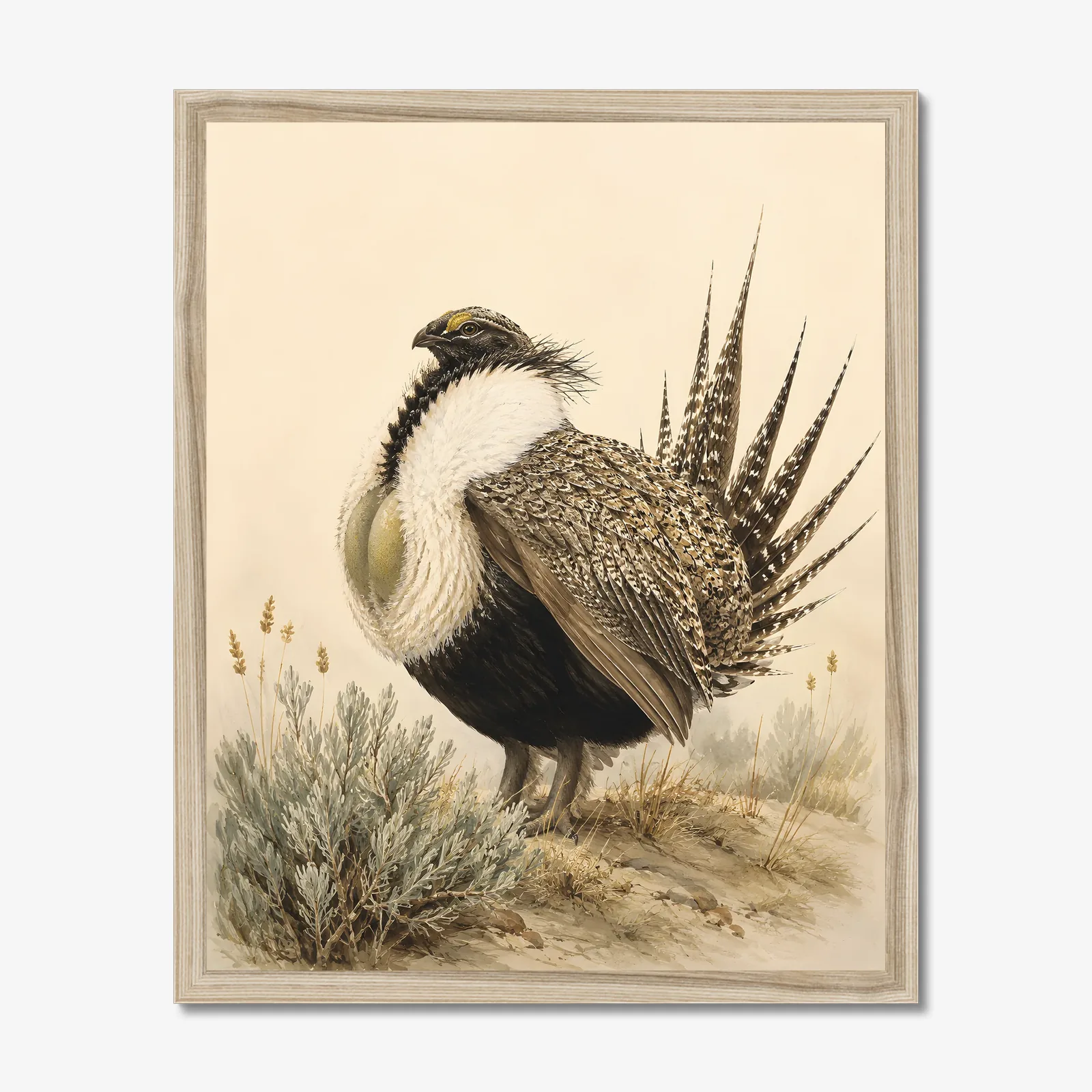 Gunnison Sage Grouse Print in a natural frame