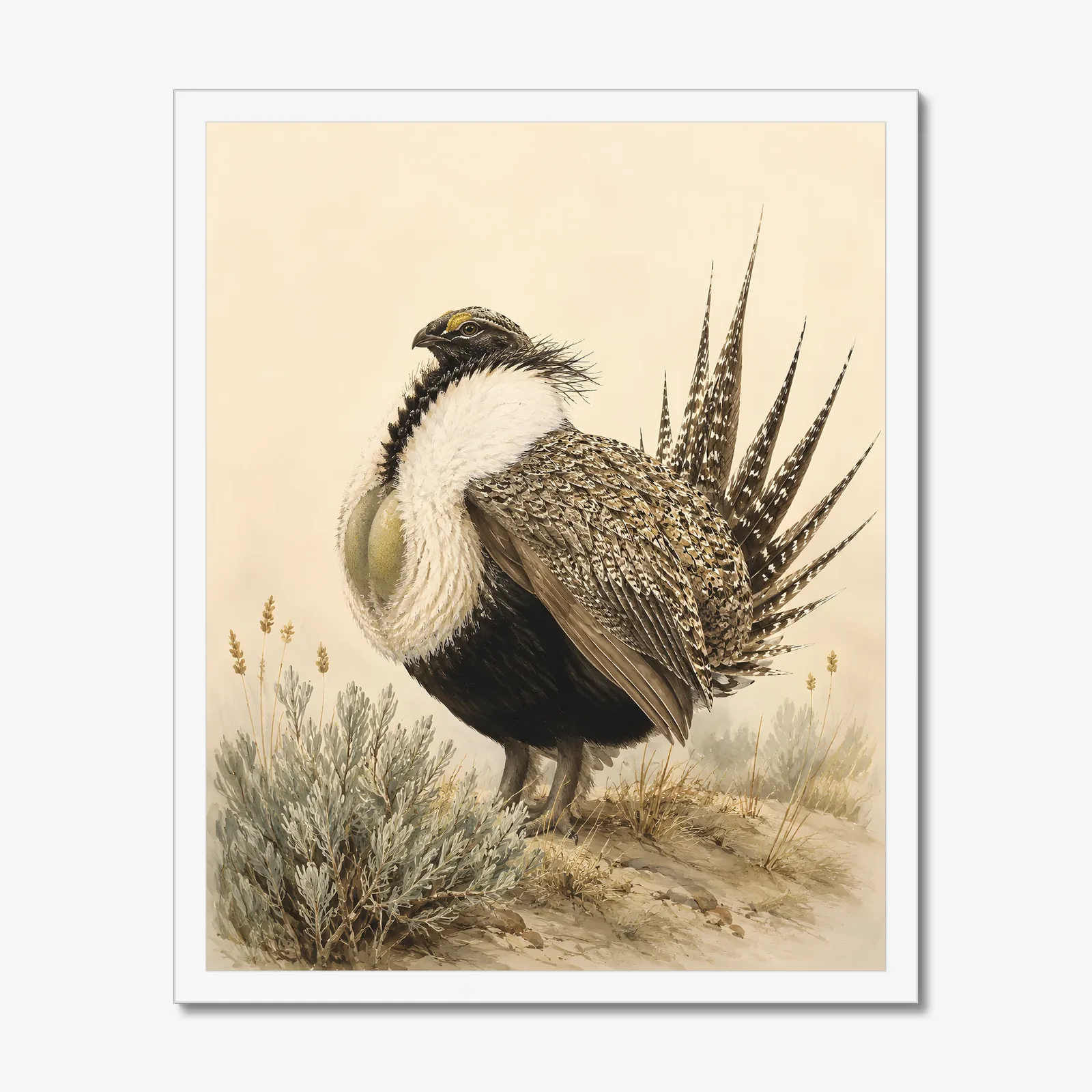Gunnison Sage Grouse Print in a white frame