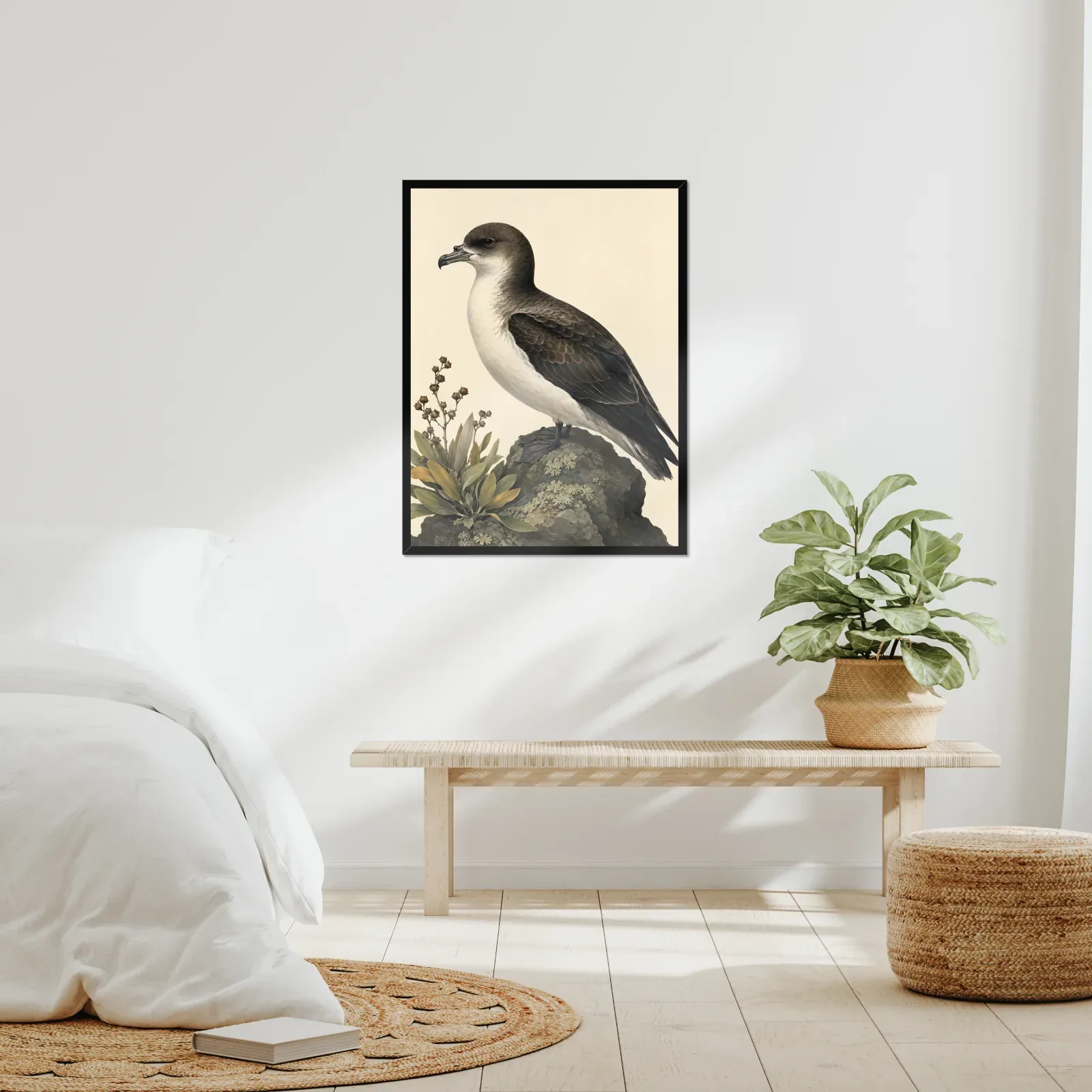 Hawaiian Petrel Print framed at 24x30 inches, shown on a wall to scale