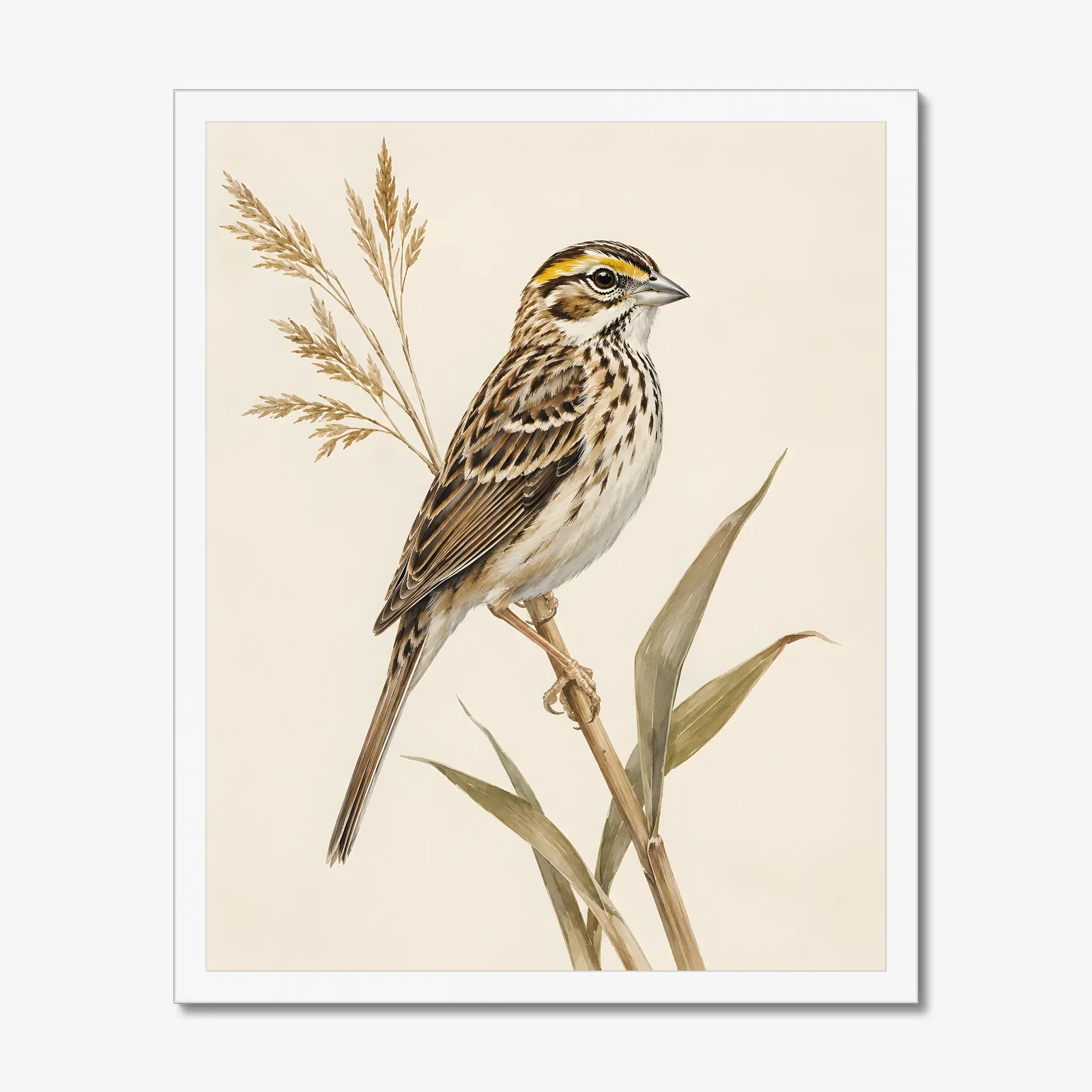 Henslow's Sparrow Print in a white frame