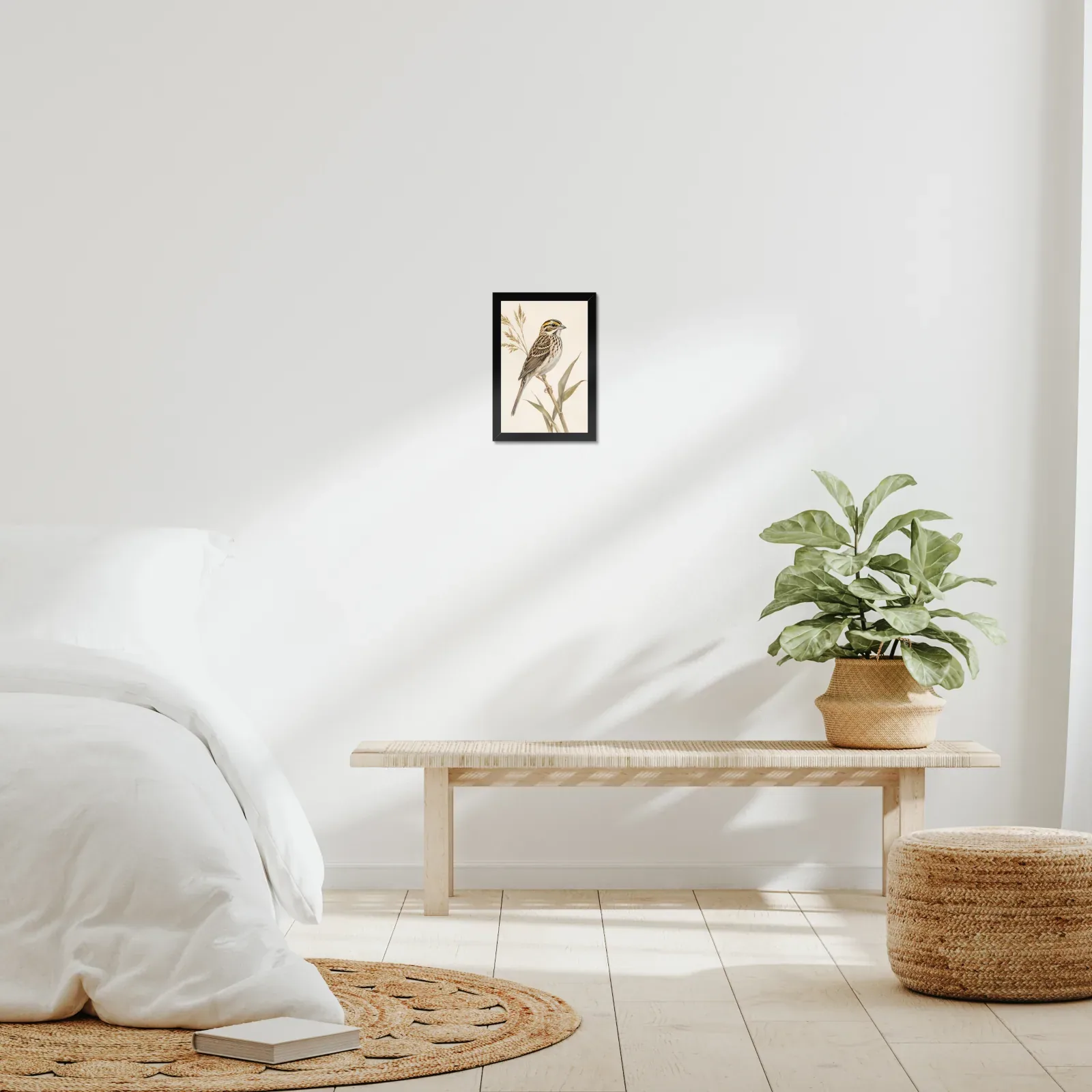 Henslow's Sparrow Print framed at 8x10 inches, shown on a wall to scale