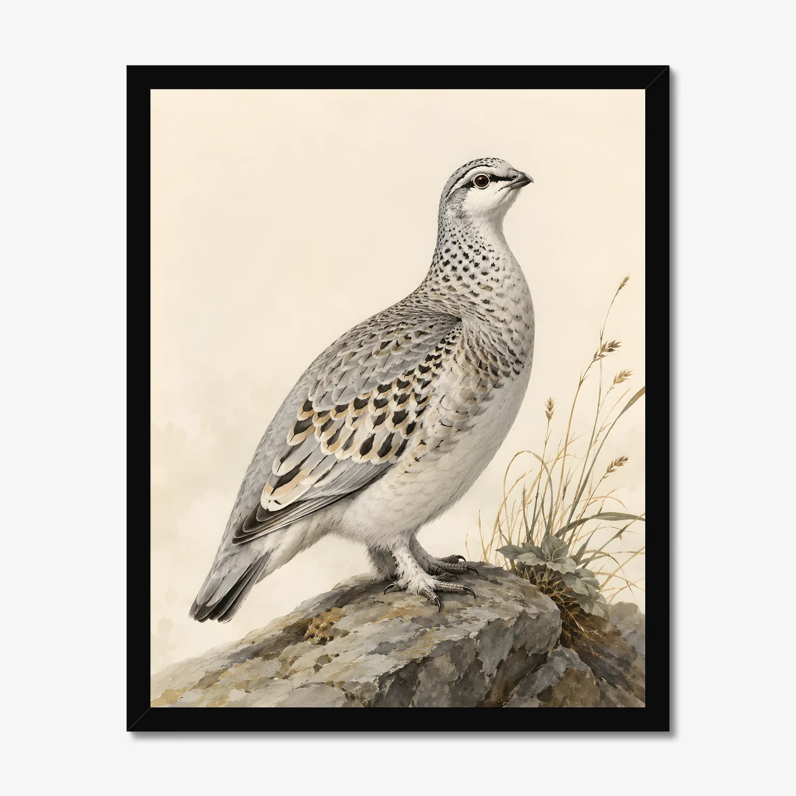Himalayan Snowcock Print in a black frame