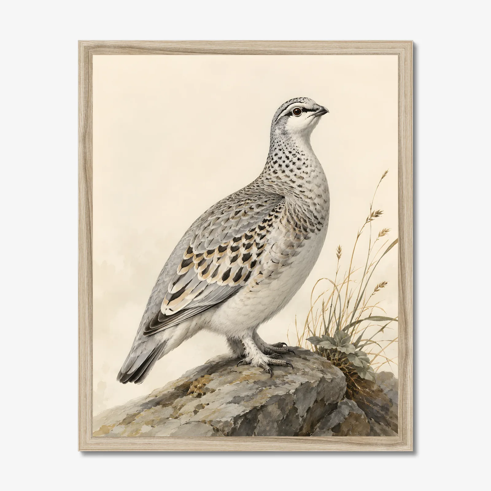 Himalayan Snowcock Print in a natural frame