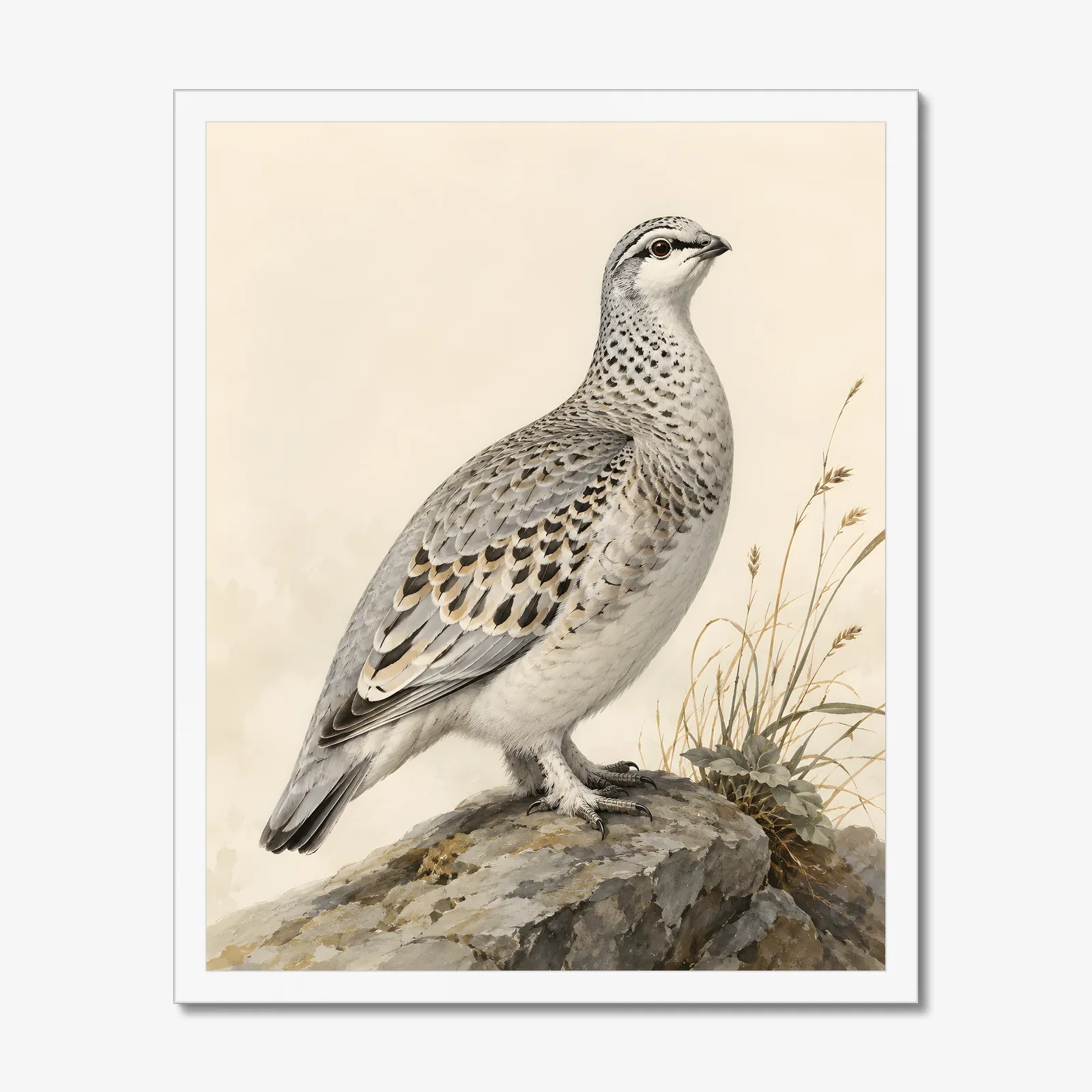 Himalayan Snowcock Print in a white frame