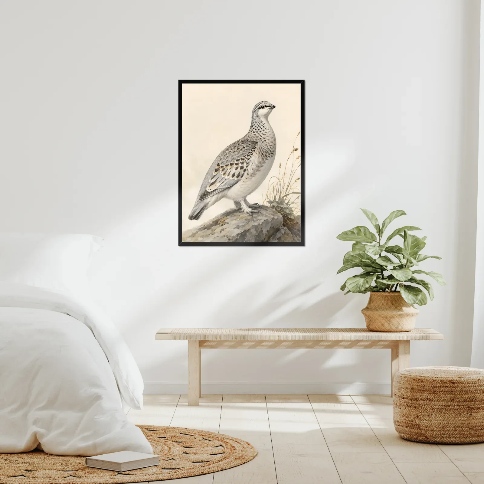 Himalayan Snowcock Print framed at 24x30 inches, shown on a wall to scale