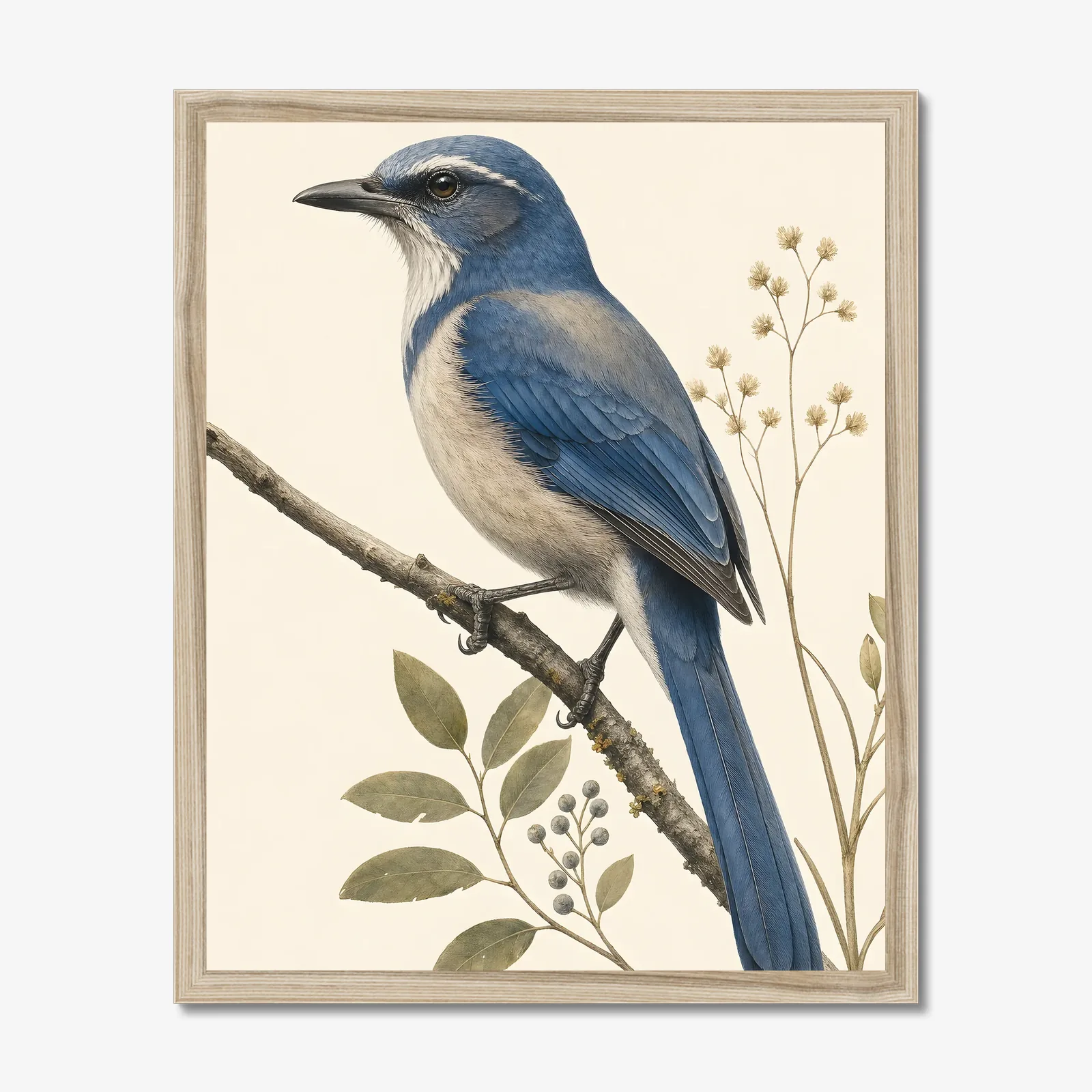 Island Scrub-Jay Print in a natural frame