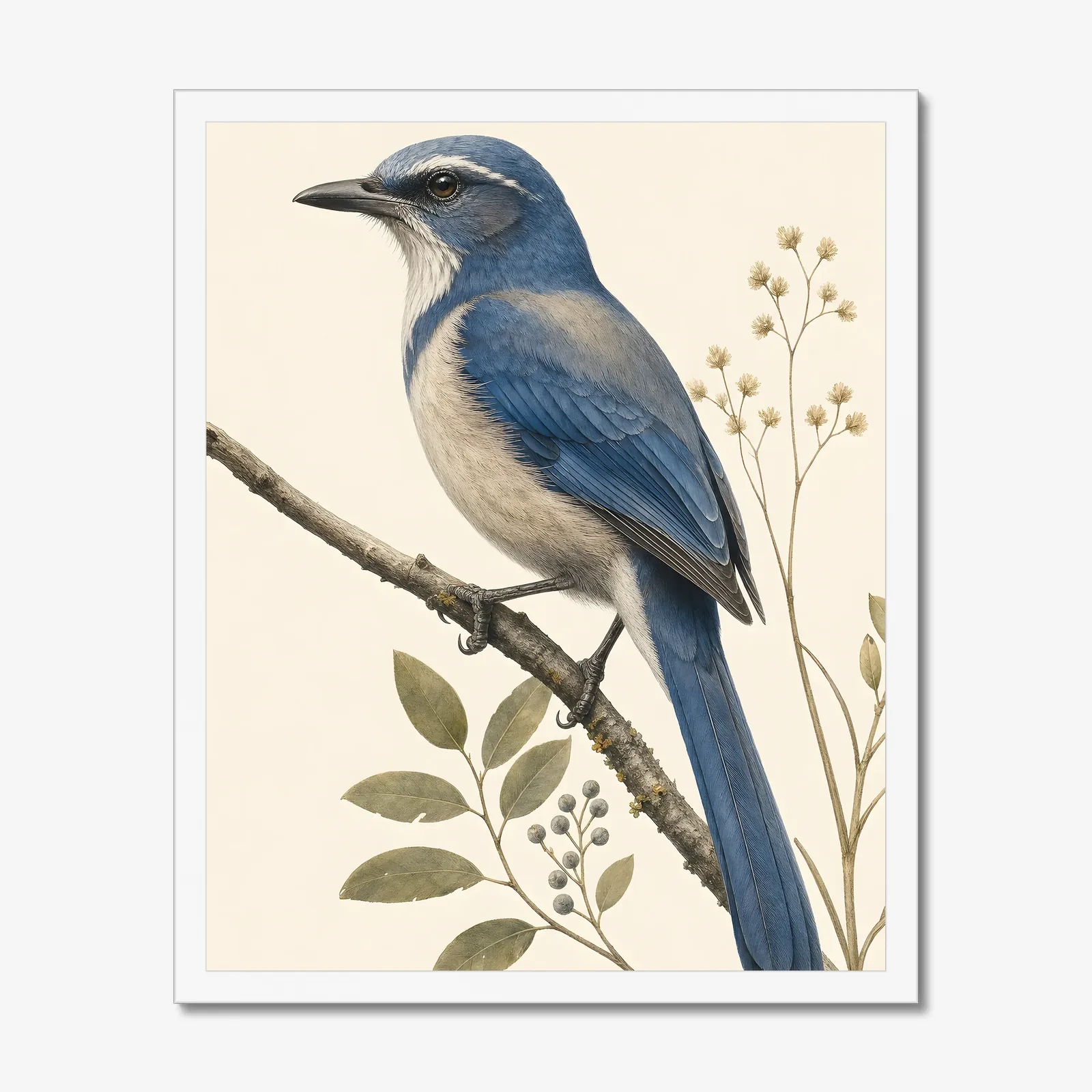 Island Scrub-Jay Print in a white frame