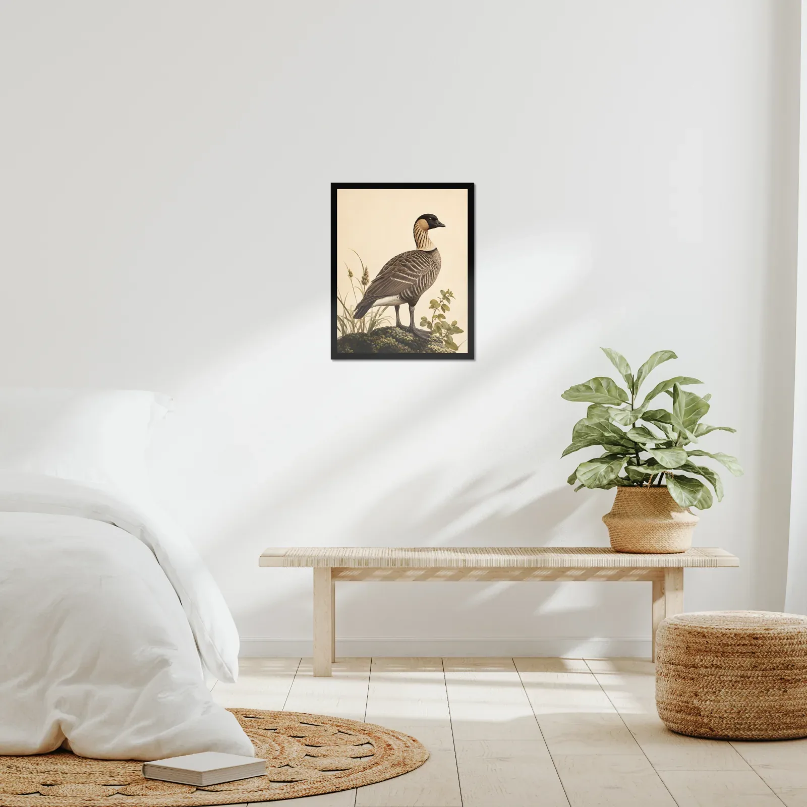 Koloa Maoli / Hawaiian Duck Print framed at 16x20 inches, shown on a wall to scale