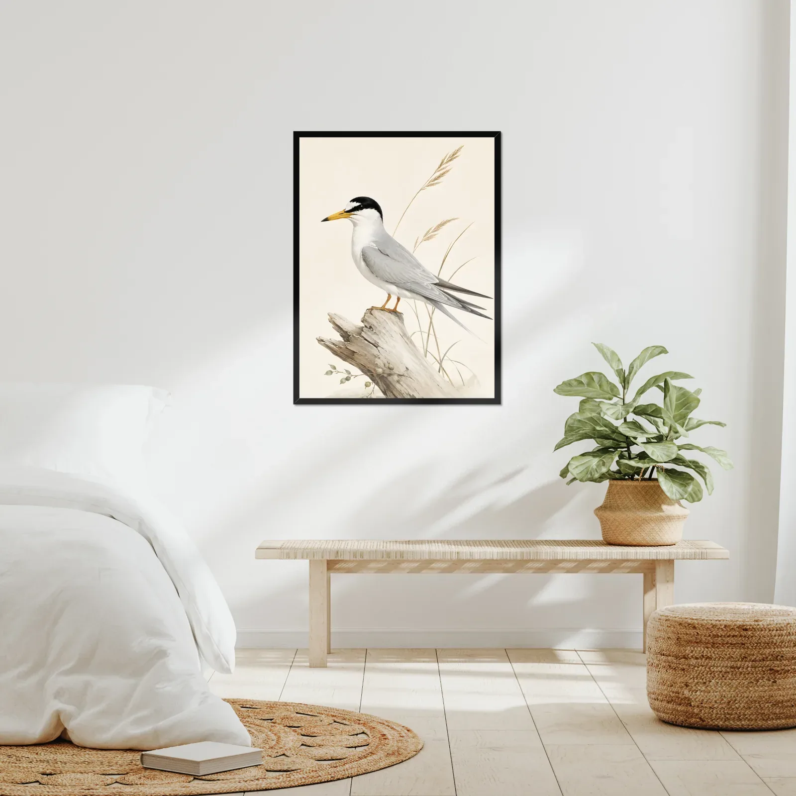 Least Tern Print framed at 24x30 inches, shown on a wall to scale
