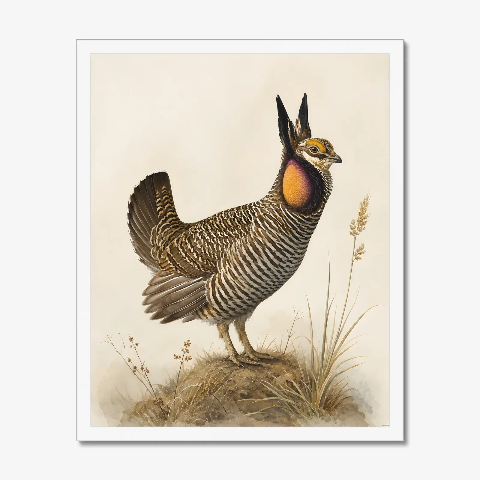 Lesser Prairie Chicken Print in a white frame