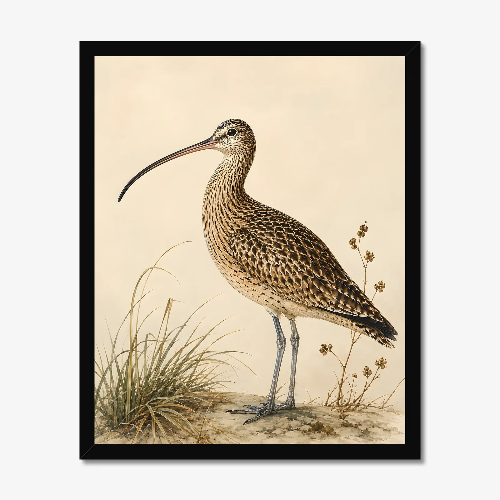 Long-billed Curlew Print in a black frame