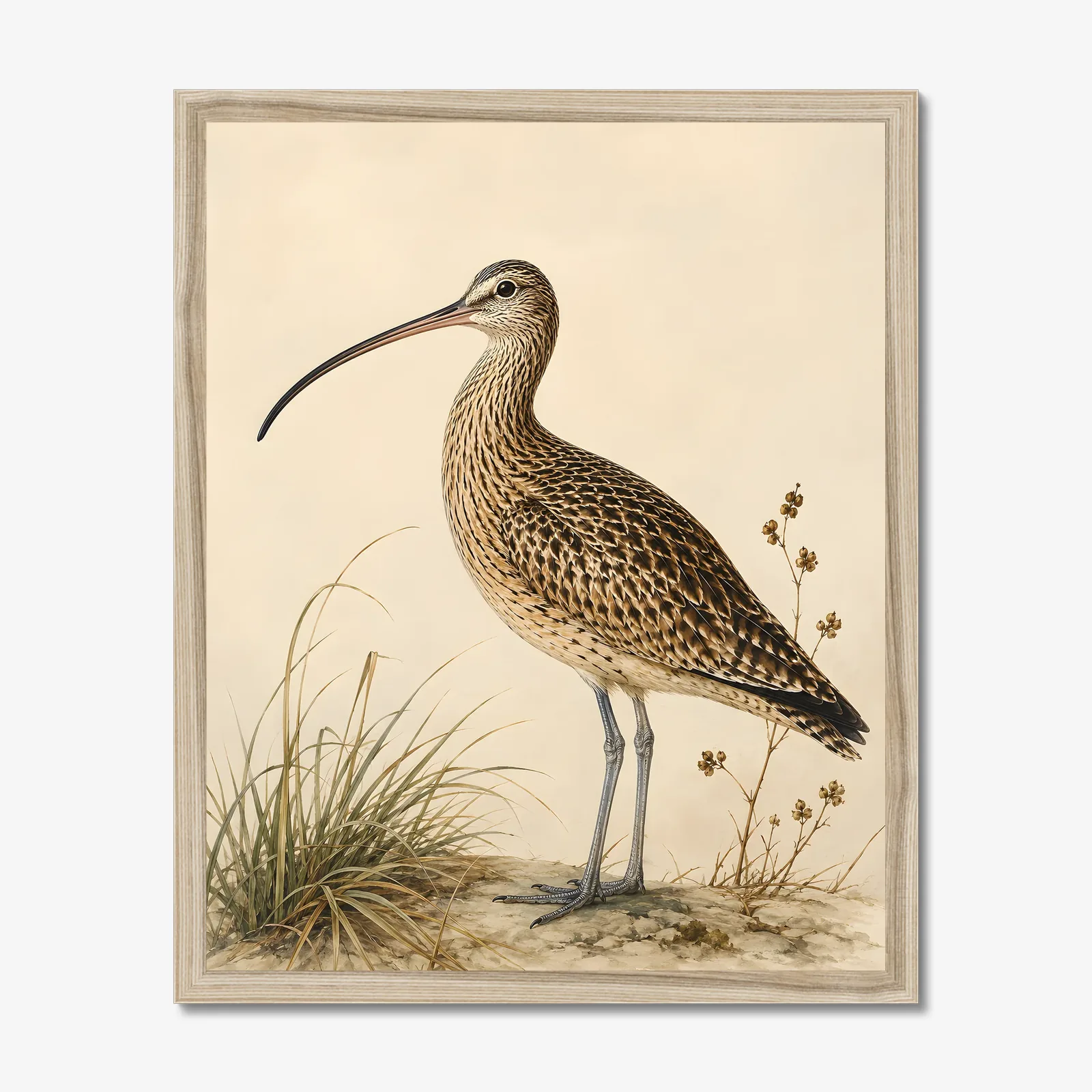 Long-billed Curlew Print in a natural frame