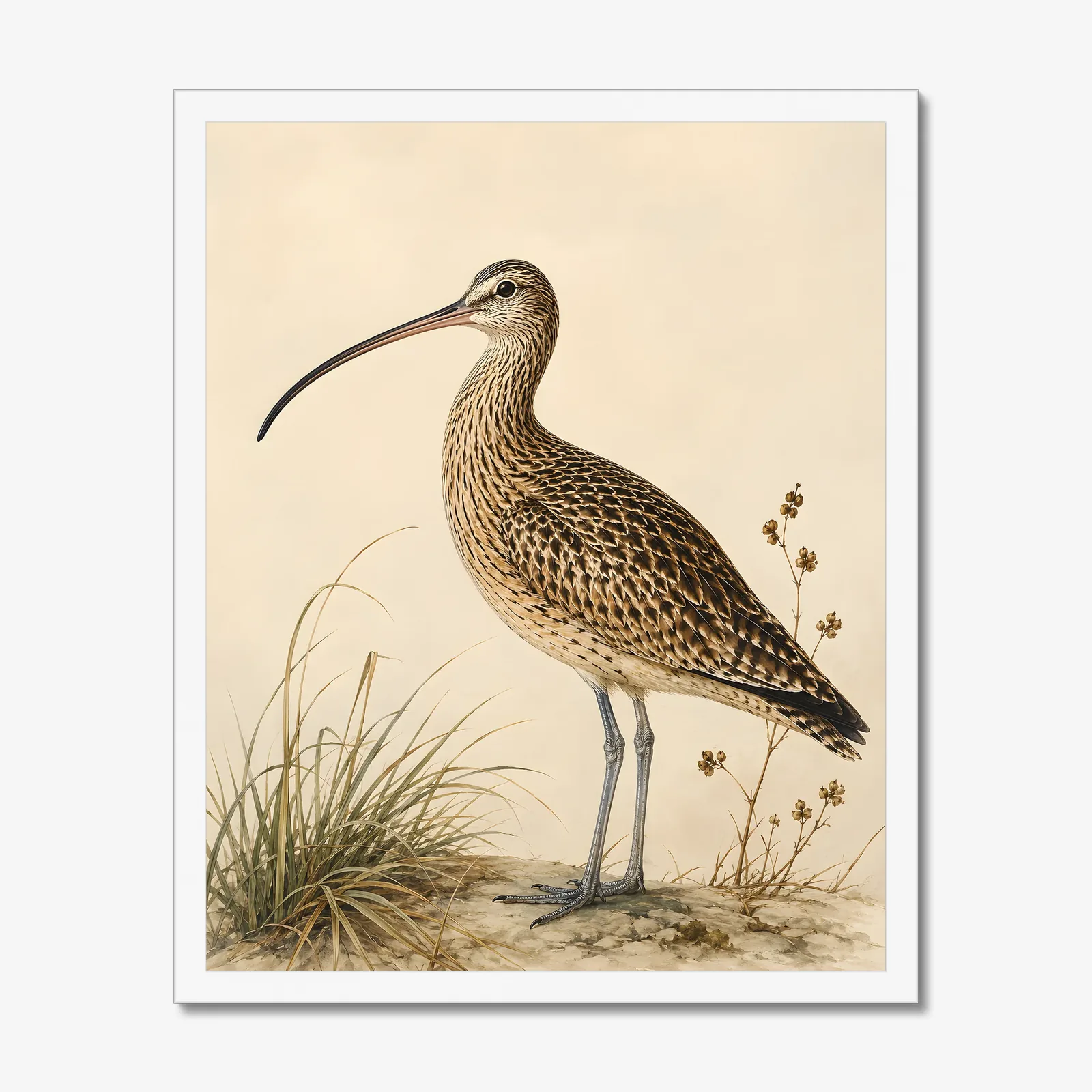 Long-billed Curlew Print in a white frame