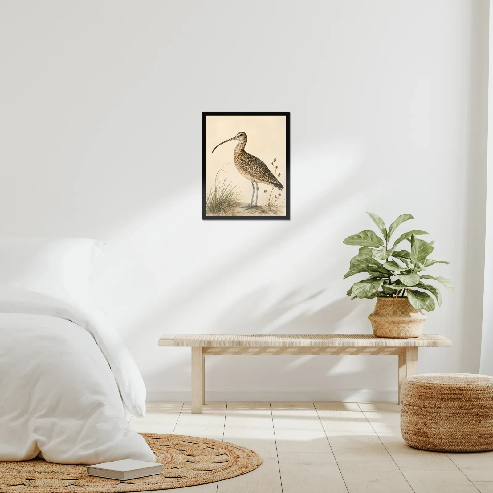 Long-billed Curlew Print framed at 16x20 inches, shown on a wall to scale