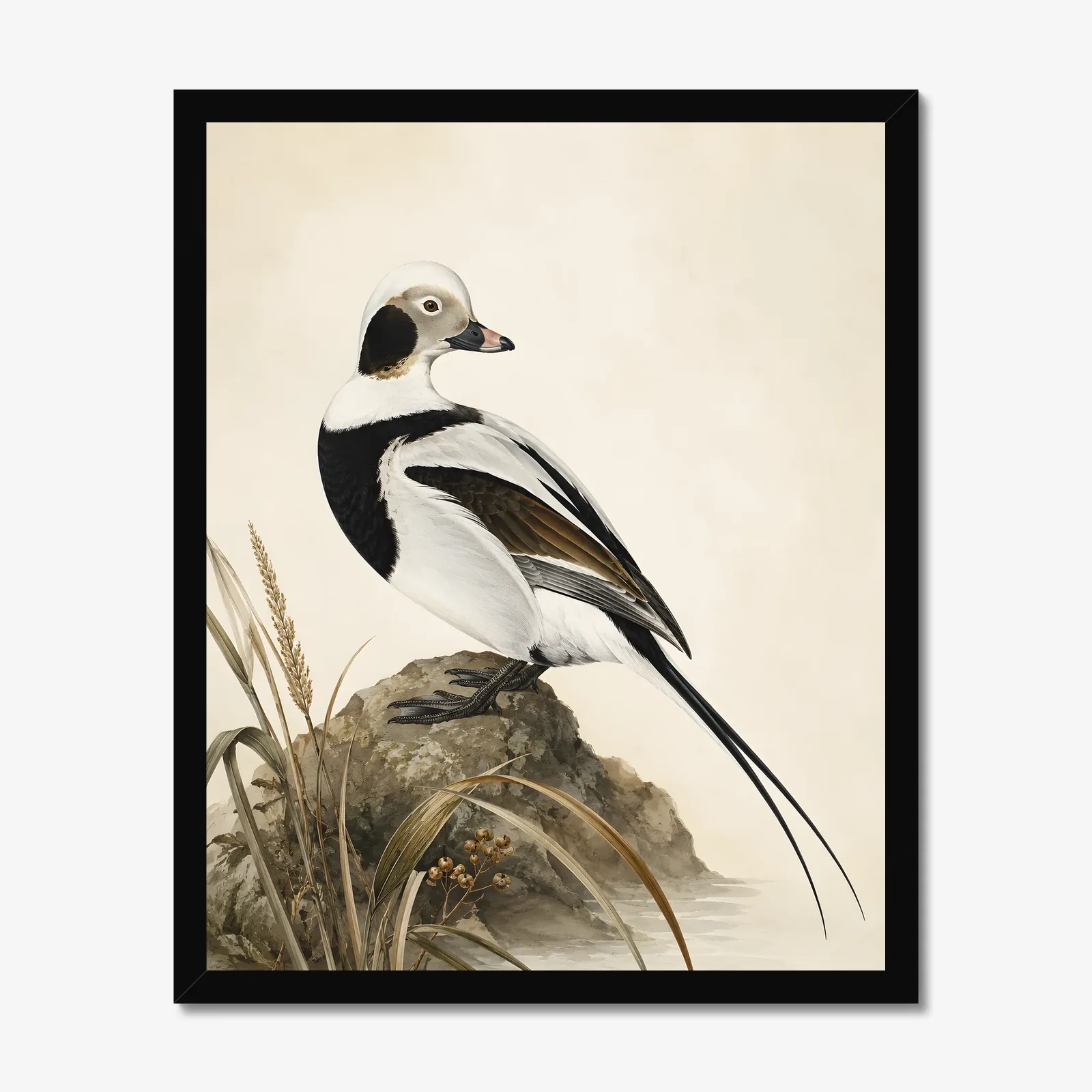 Long-tailed Duck Print in a black frame