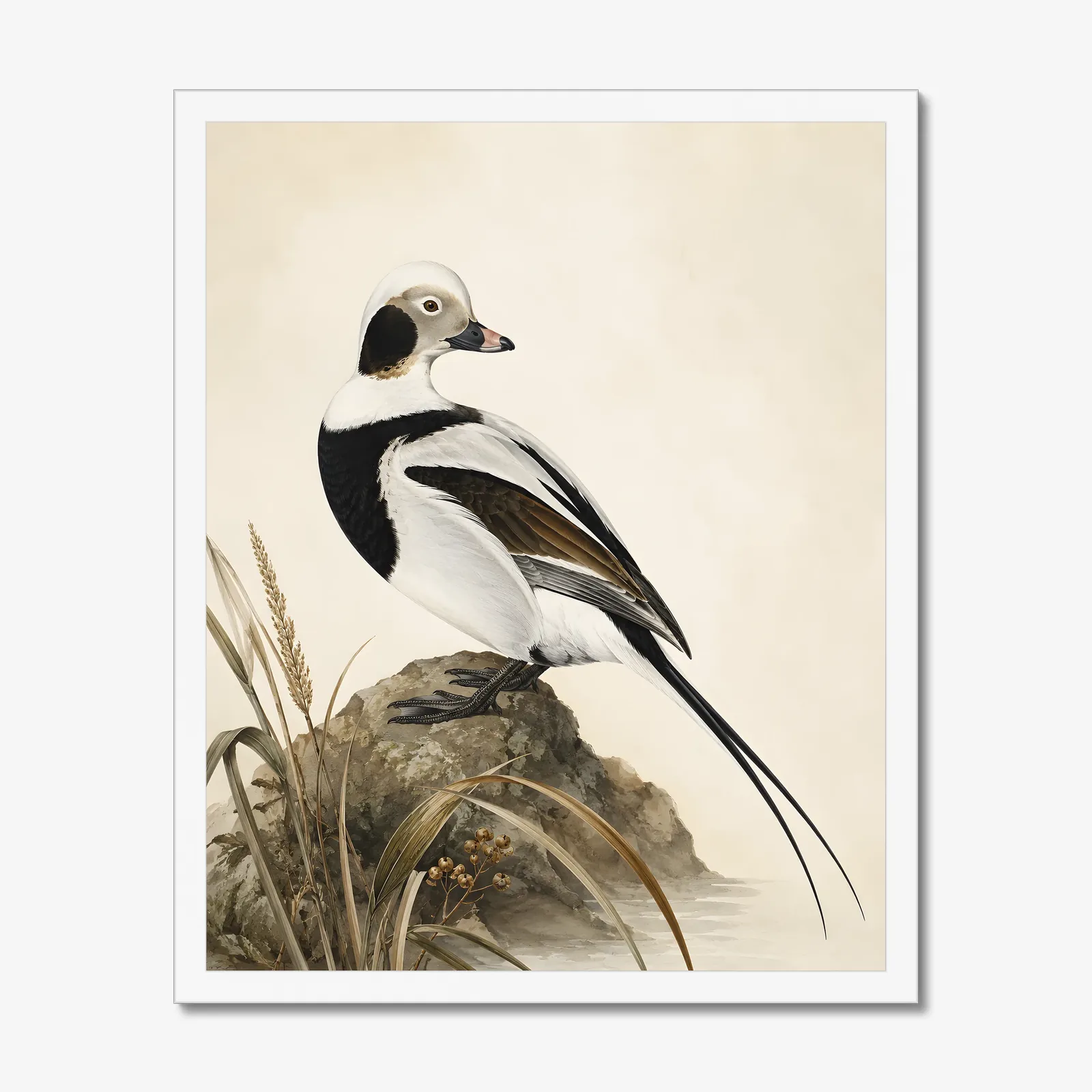 Long-tailed Duck Print in a white frame