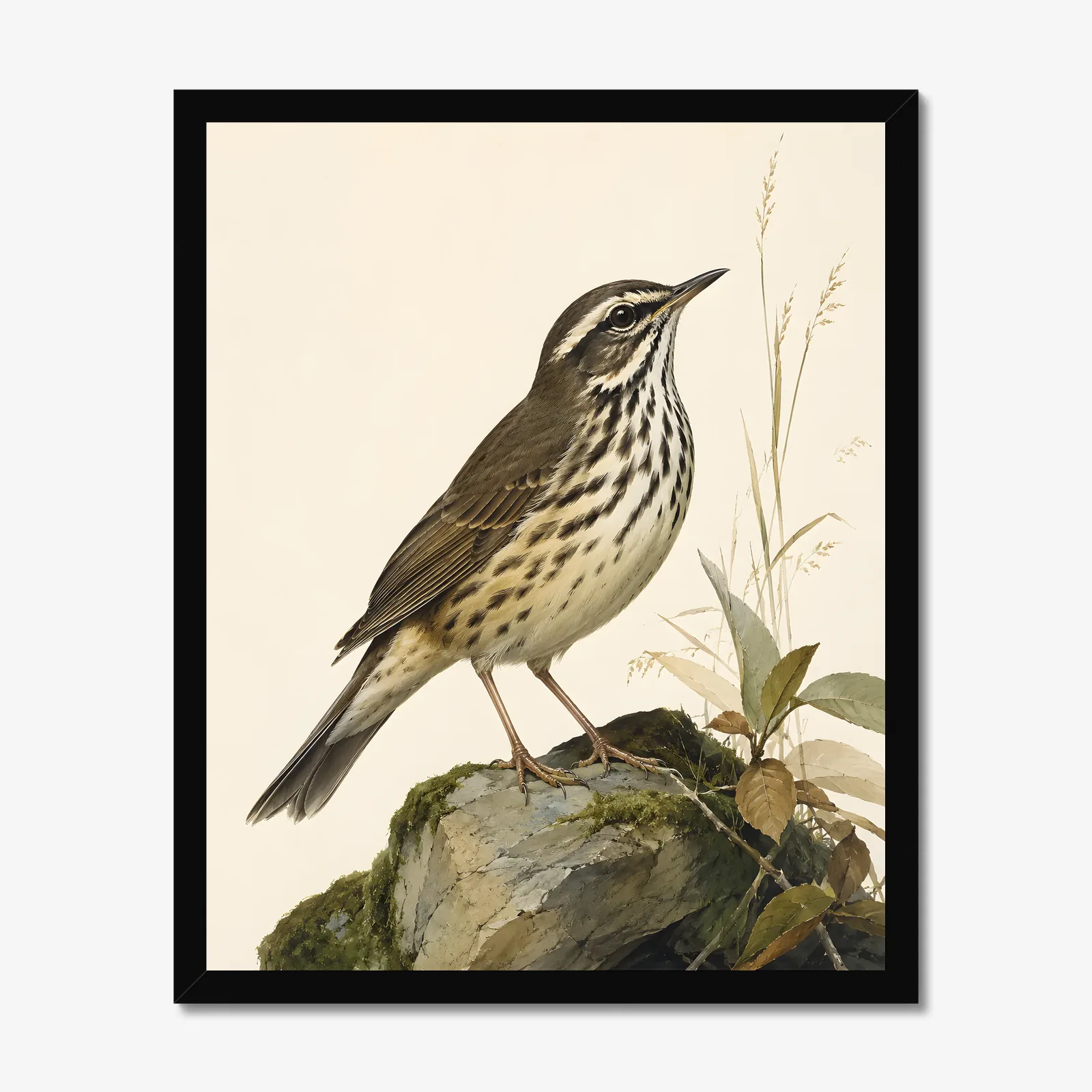 Louisiana Waterthrush Print in a black frame