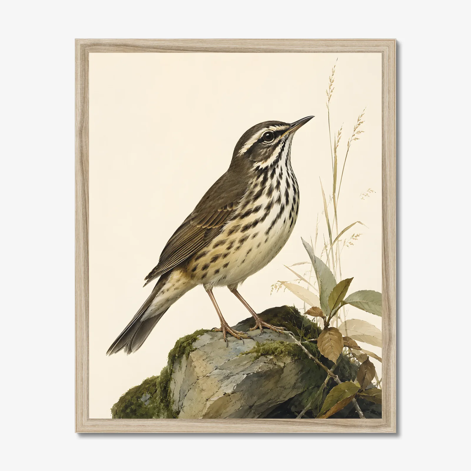 Louisiana Waterthrush Print in a natural frame