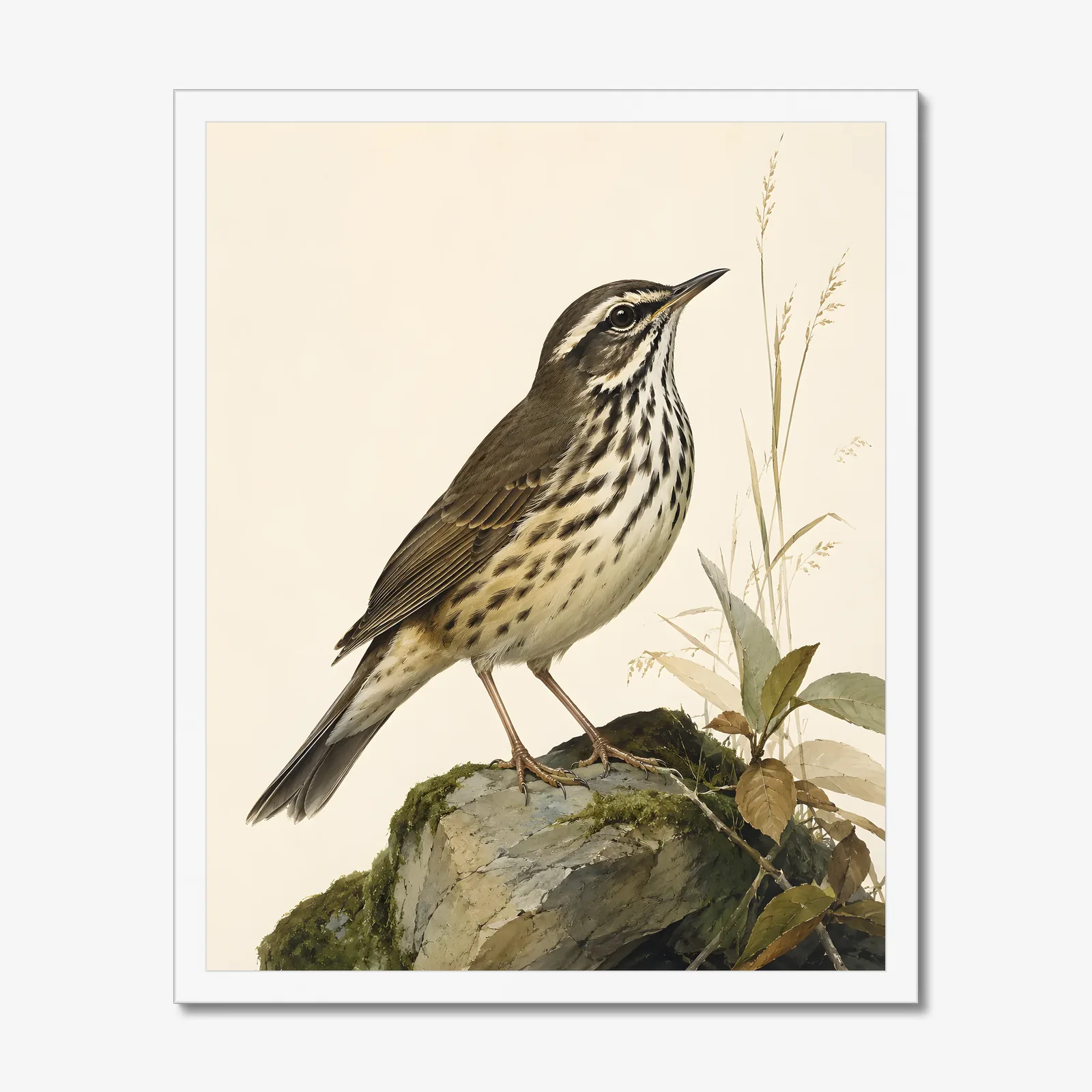 Louisiana Waterthrush Print in a white frame