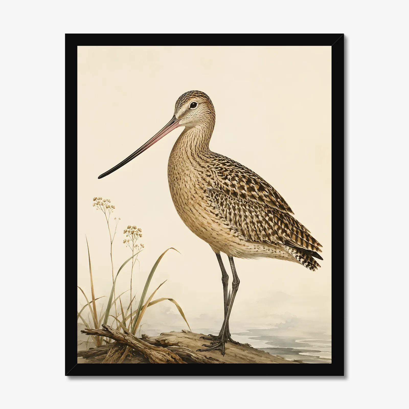 Marbled Godwit Print in a black frame