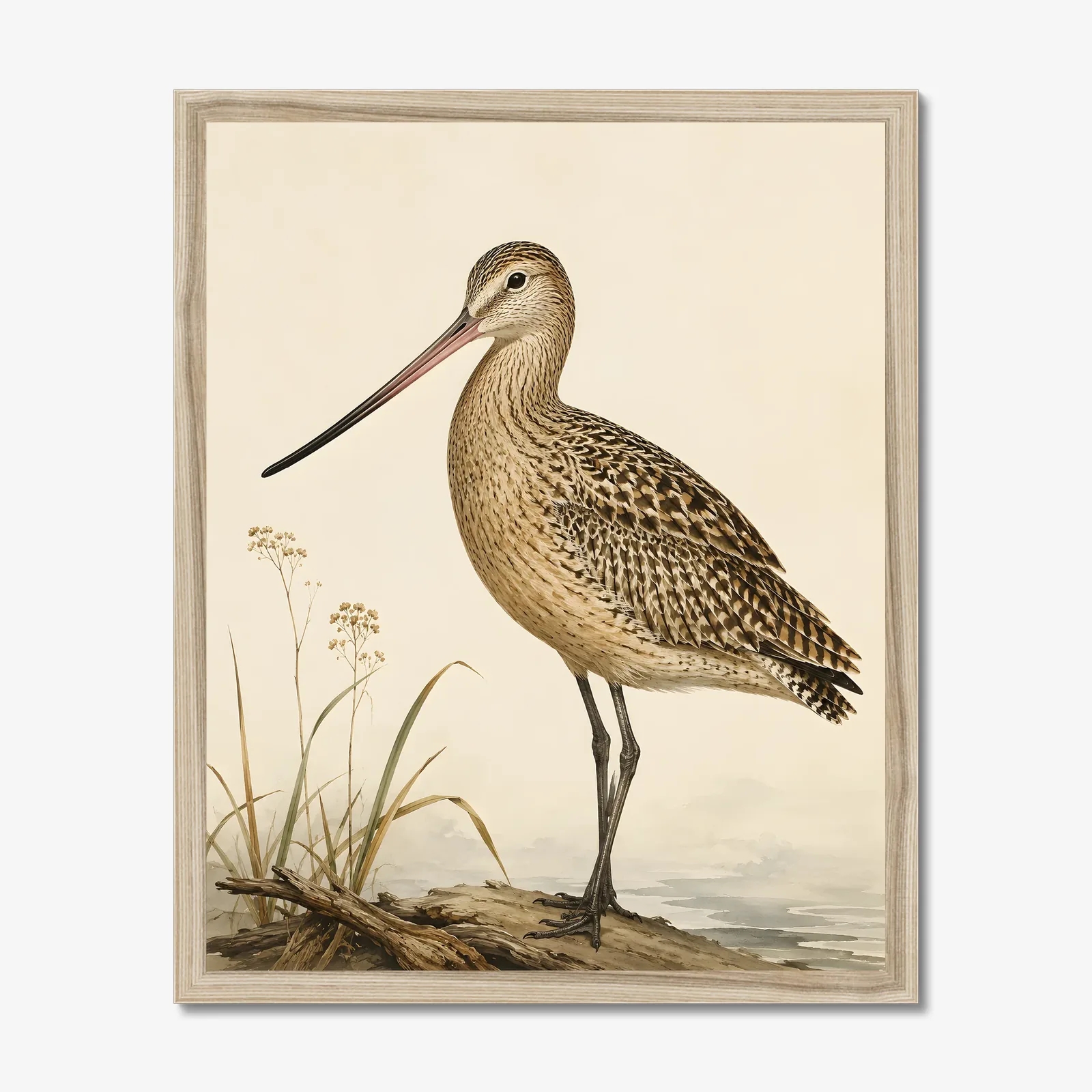 Marbled Godwit Print in a natural frame