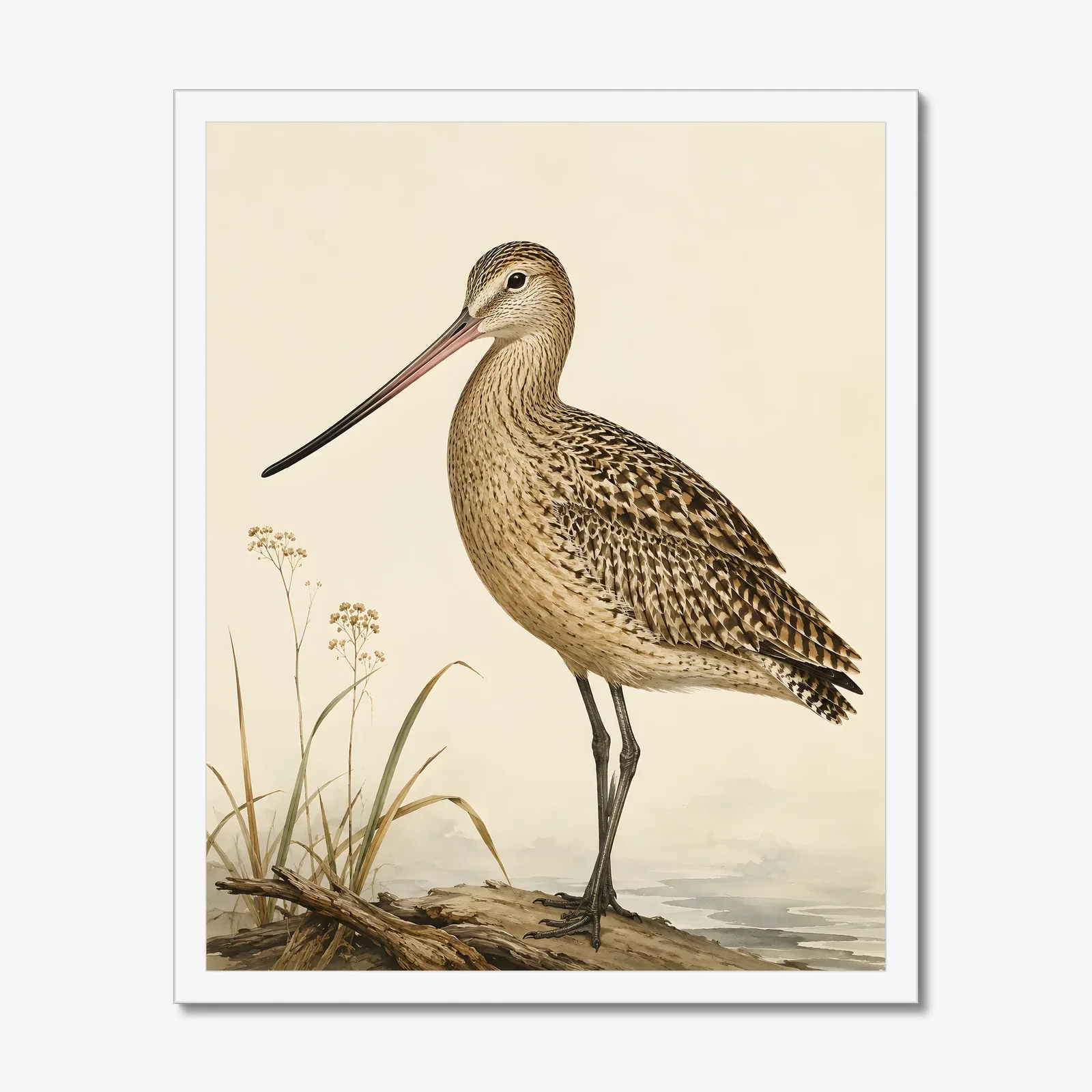 Marbled Godwit Print in a white frame