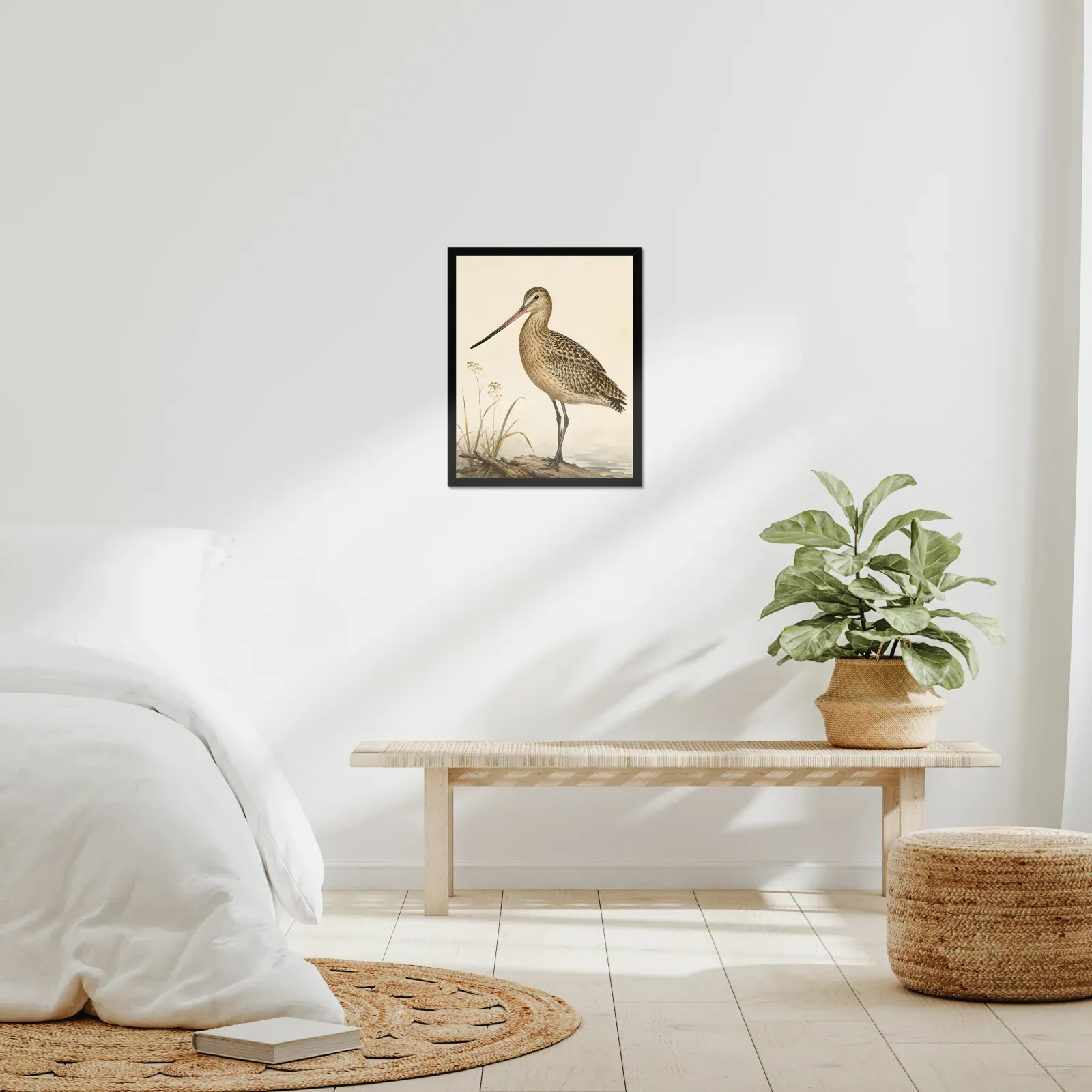 Marbled Godwit Print framed at 16x20 inches, shown on a wall to scale