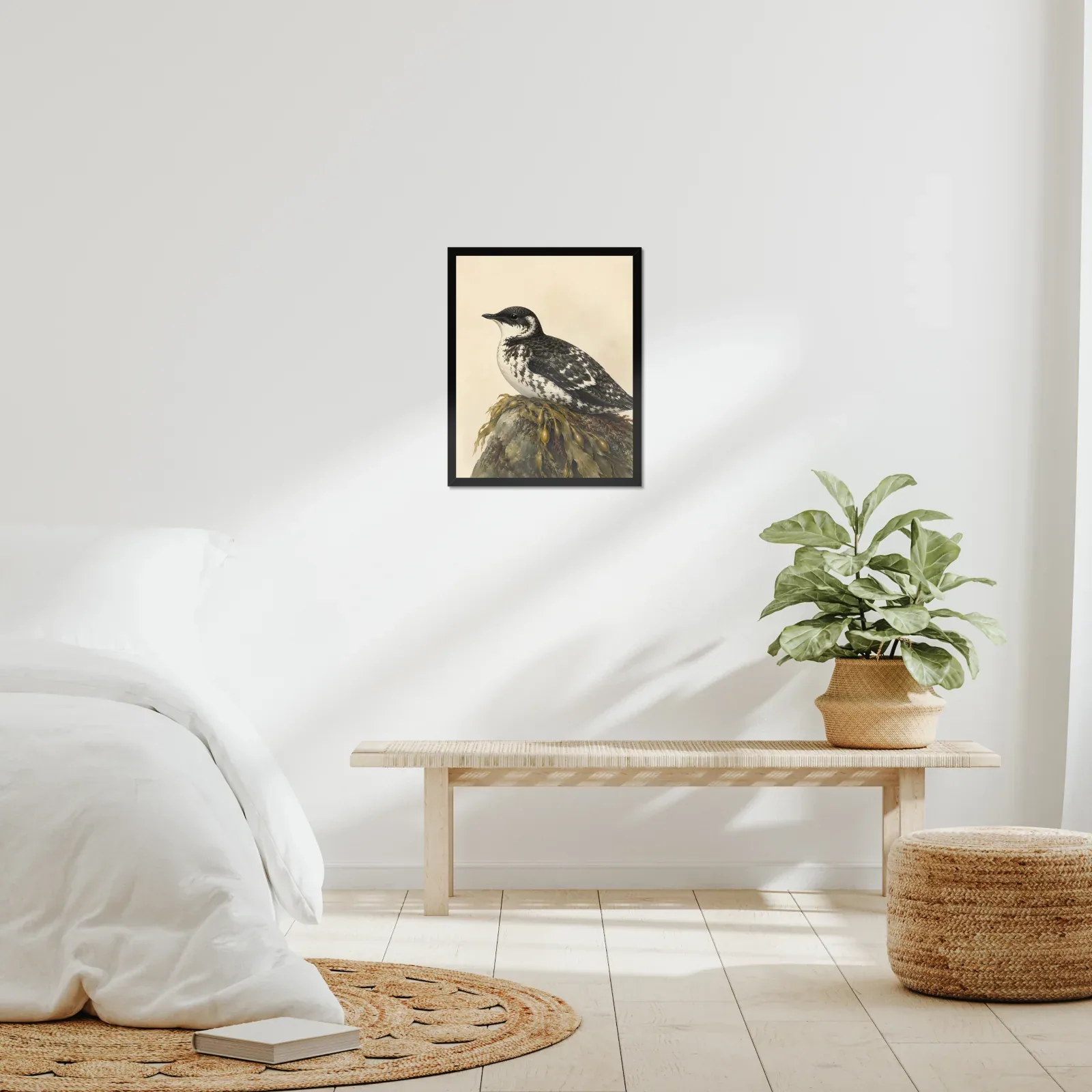 Marbled Murrelet Print framed at 16x20 inches, shown on a wall to scale