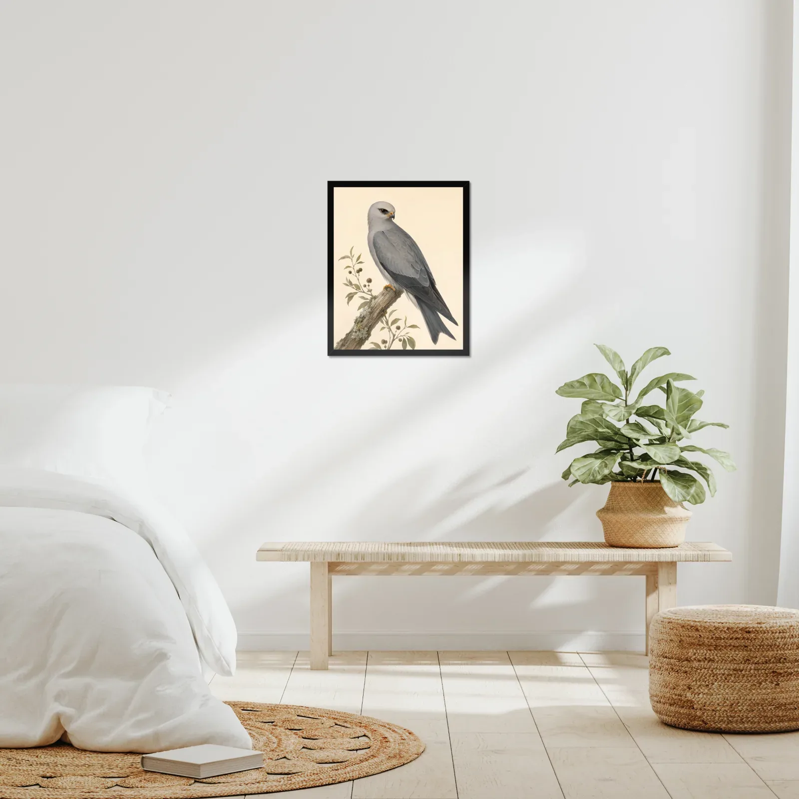 Mississippi Kite Print framed at 16x20 inches, shown on a wall to scale