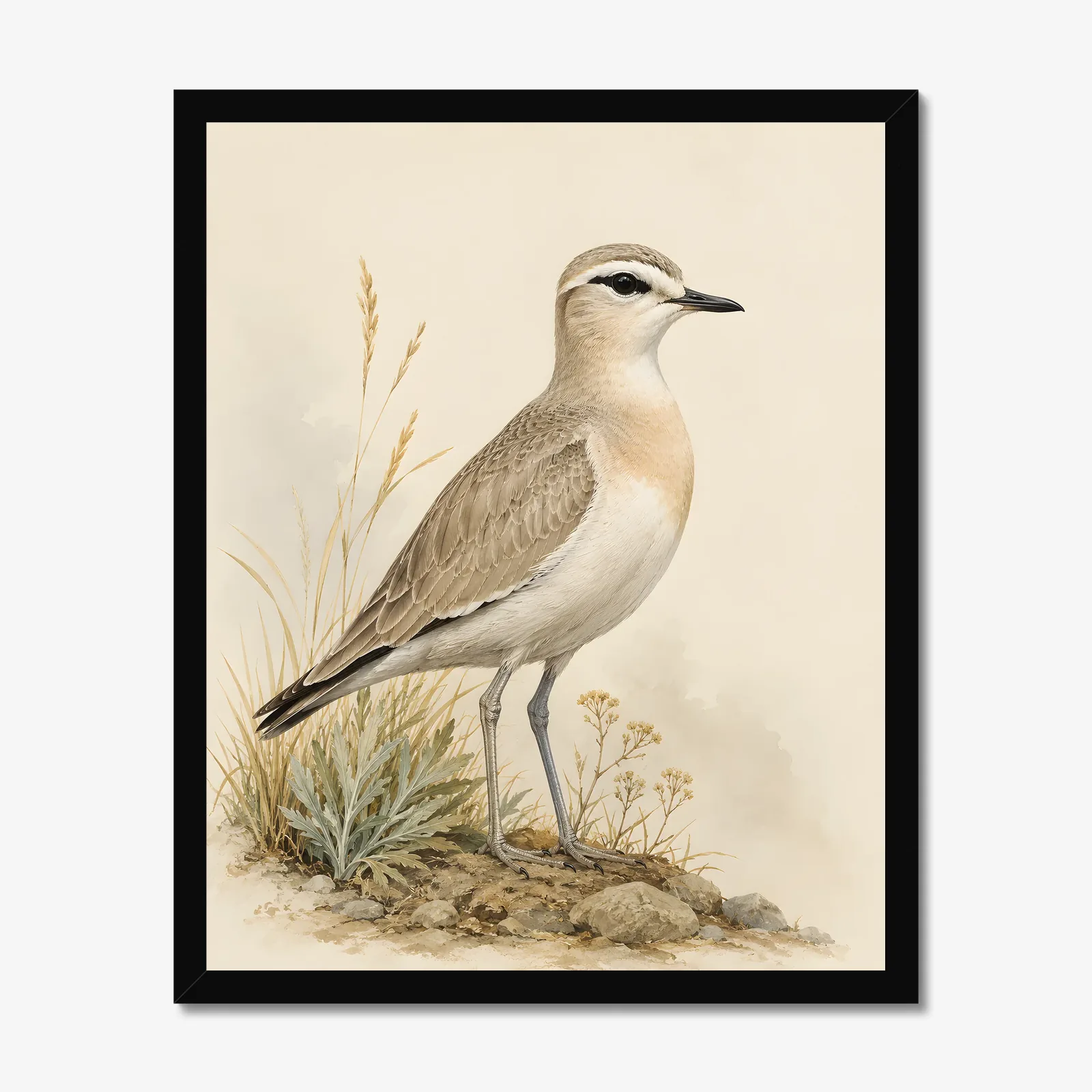 Mountain Plover Print in a black frame