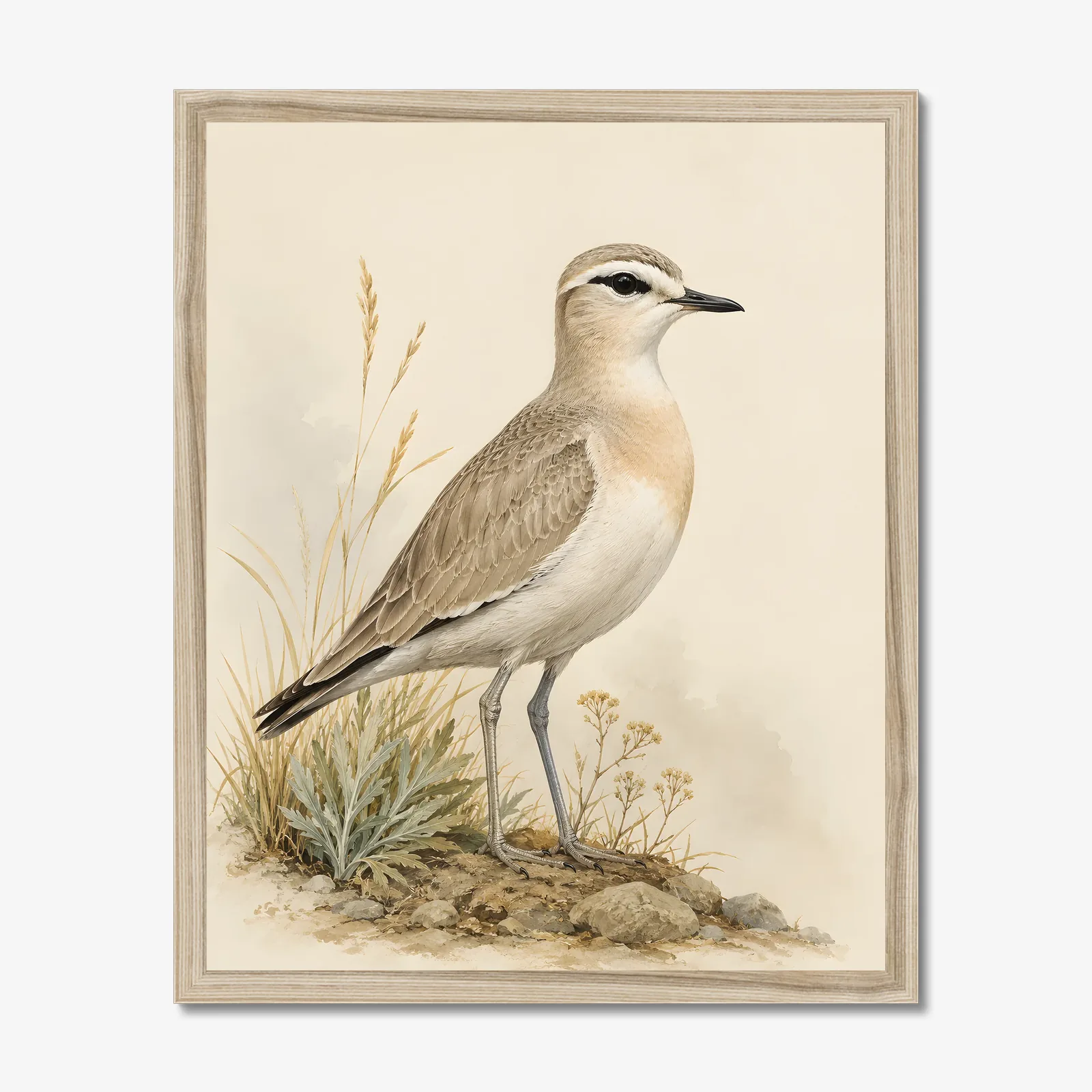Mountain Plover Print in a natural frame