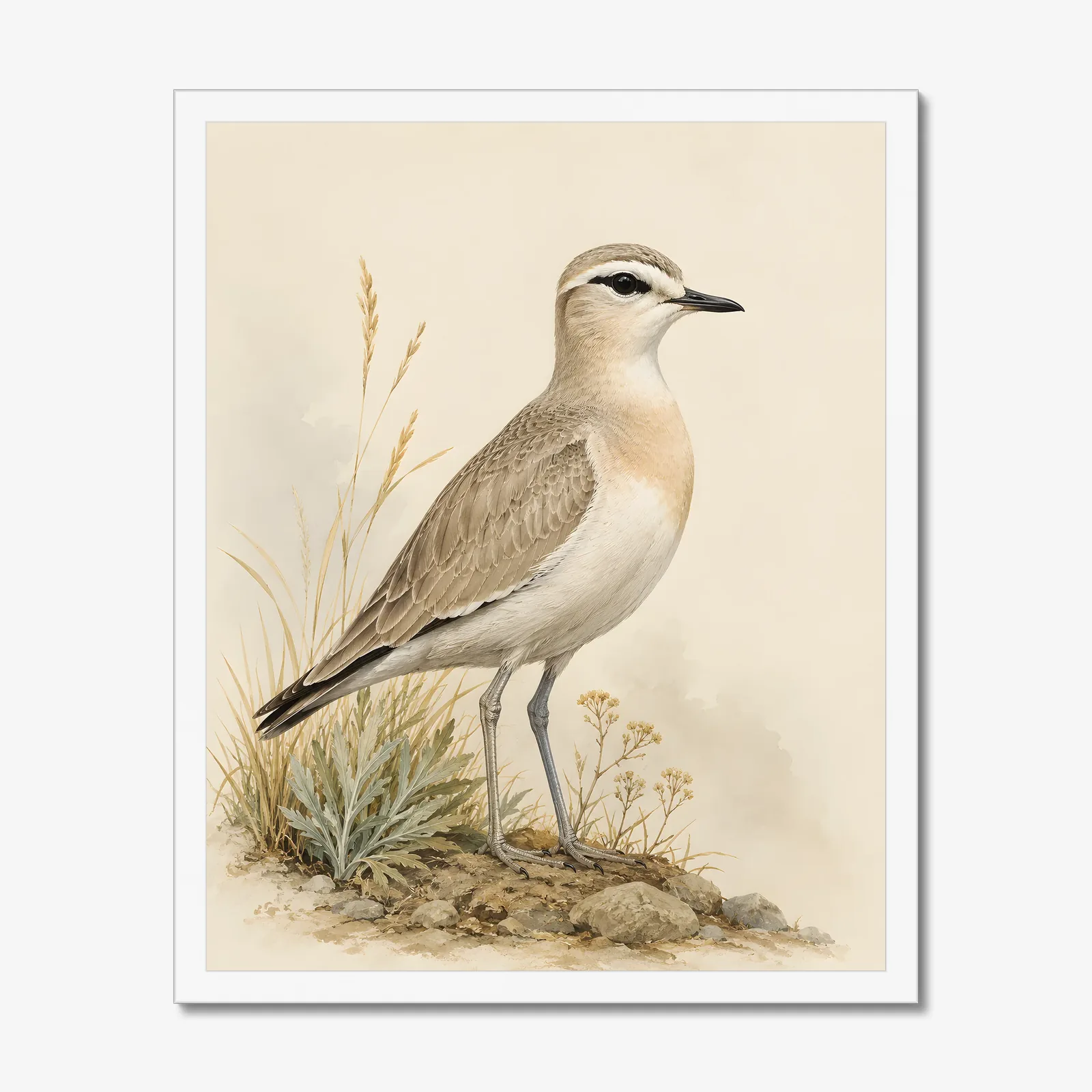 Mountain Plover Print in a white frame