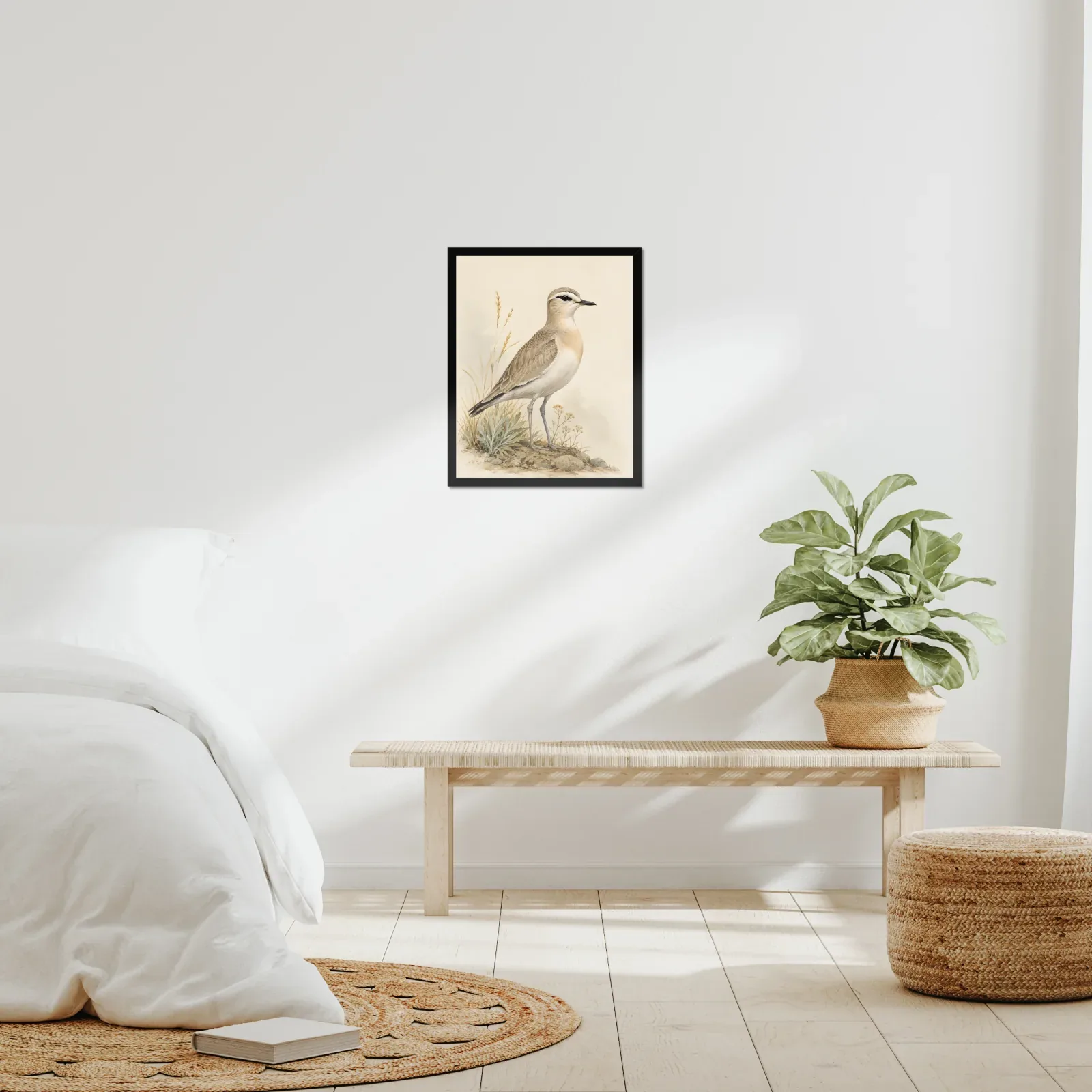 Mountain Plover Print framed at 16x20 inches, shown on a wall to scale