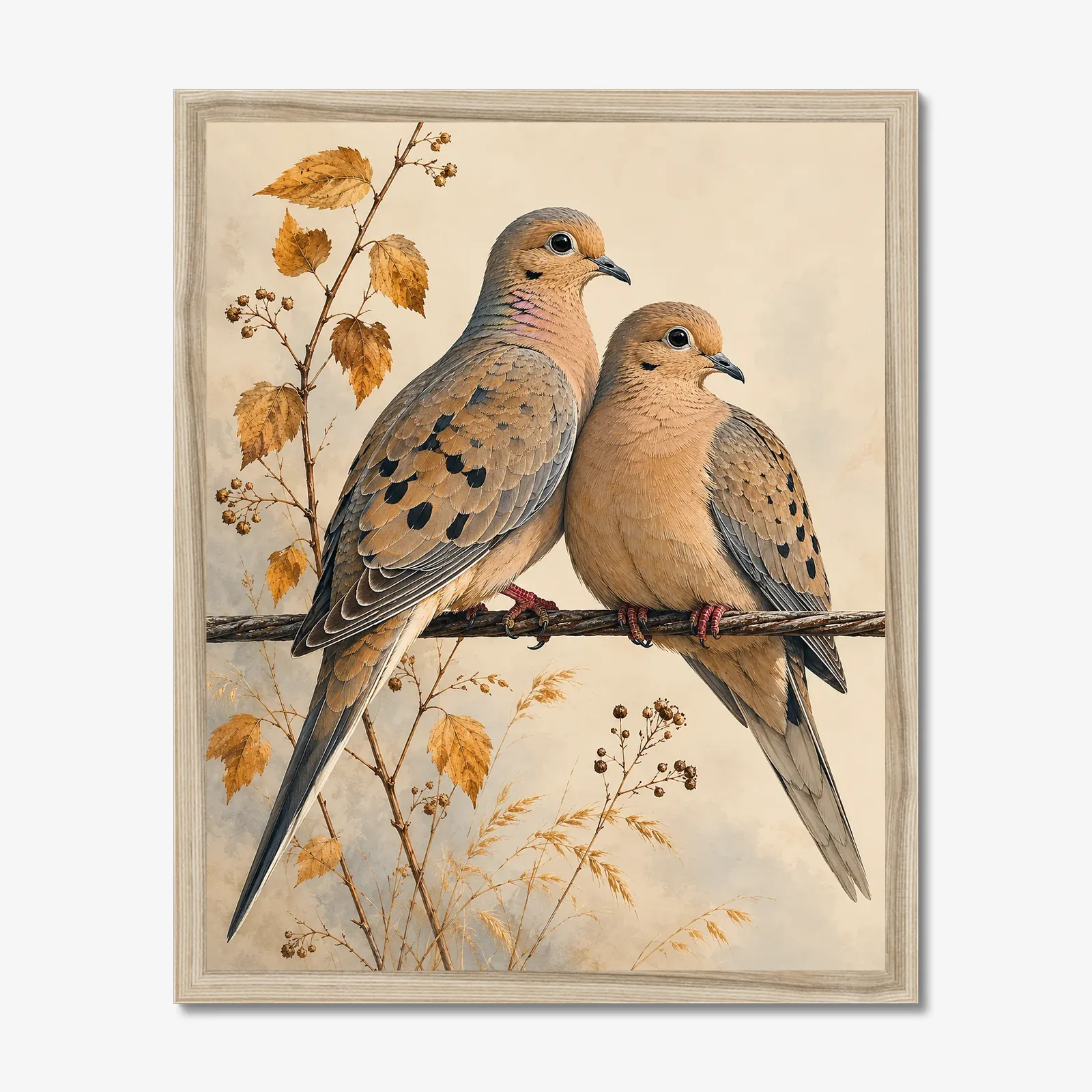 Mourning Dove Print in a natural frame