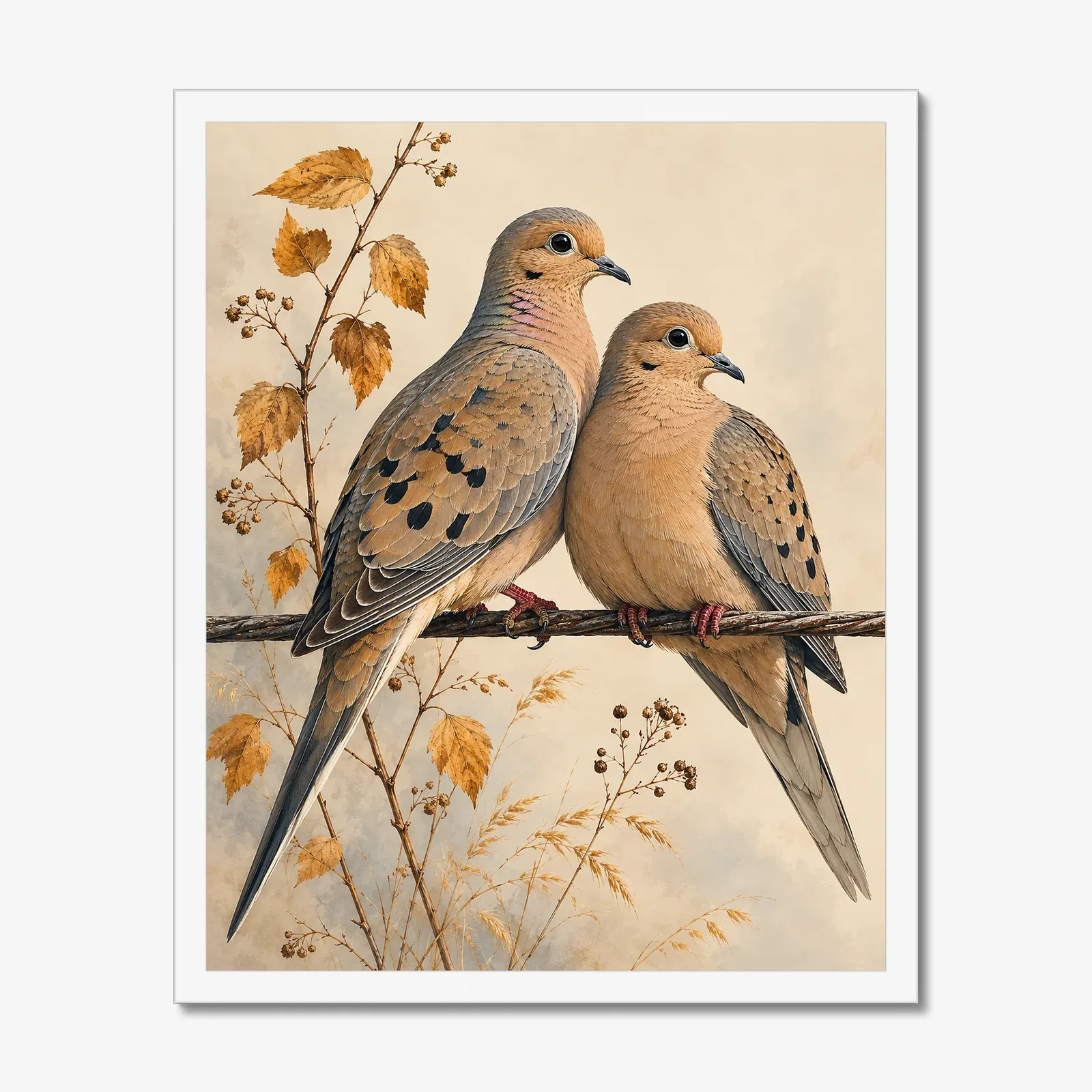 Mourning Dove Print in a white frame
