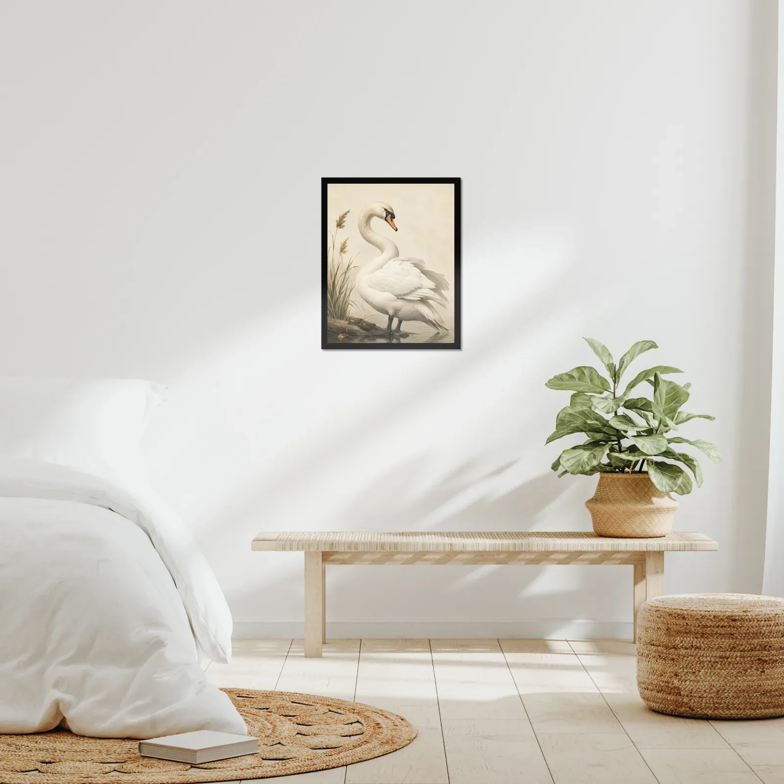 Mute Swan Print framed at 16x20 inches, shown on a wall to scale