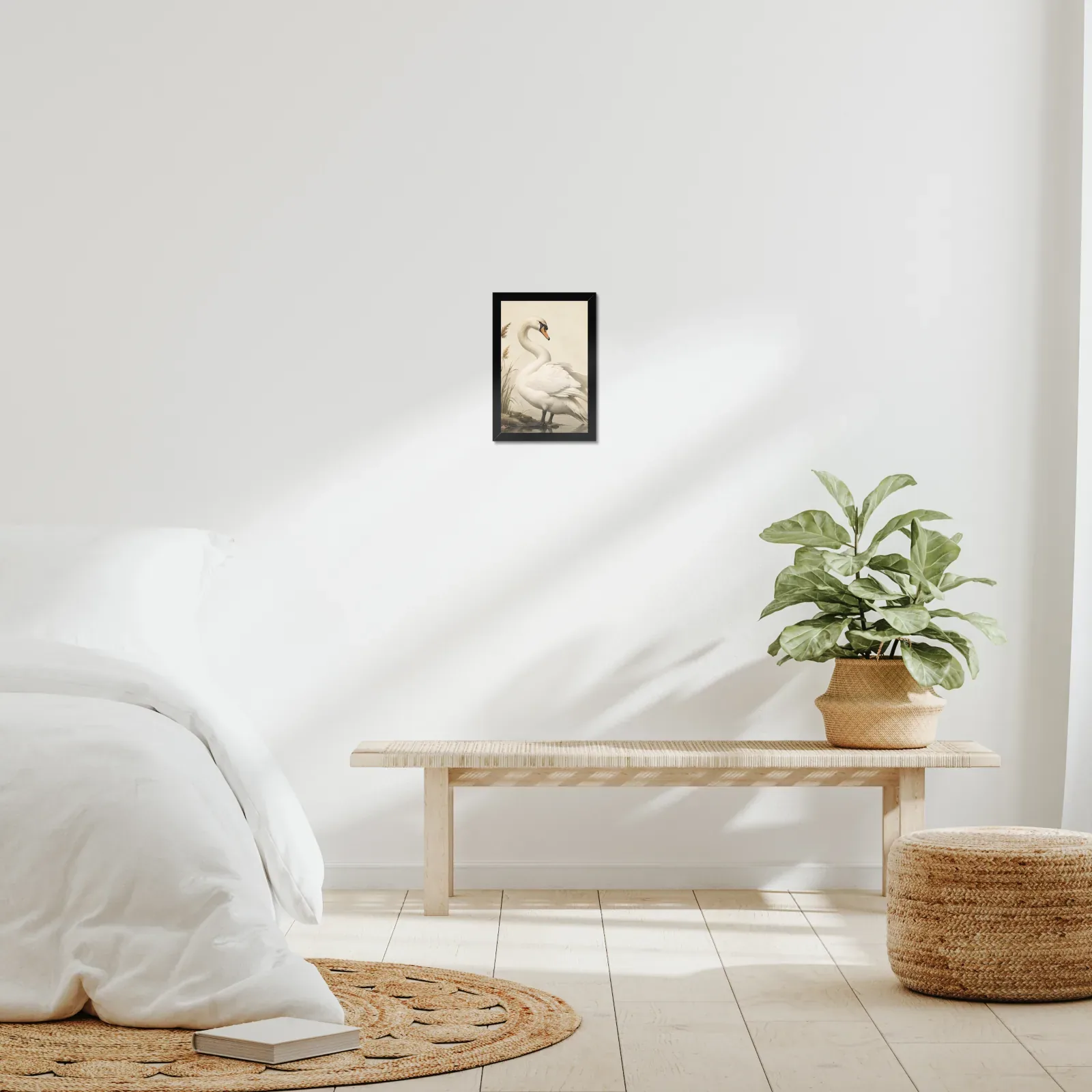 Mute Swan Print framed at 8x10 inches, shown on a wall to scale