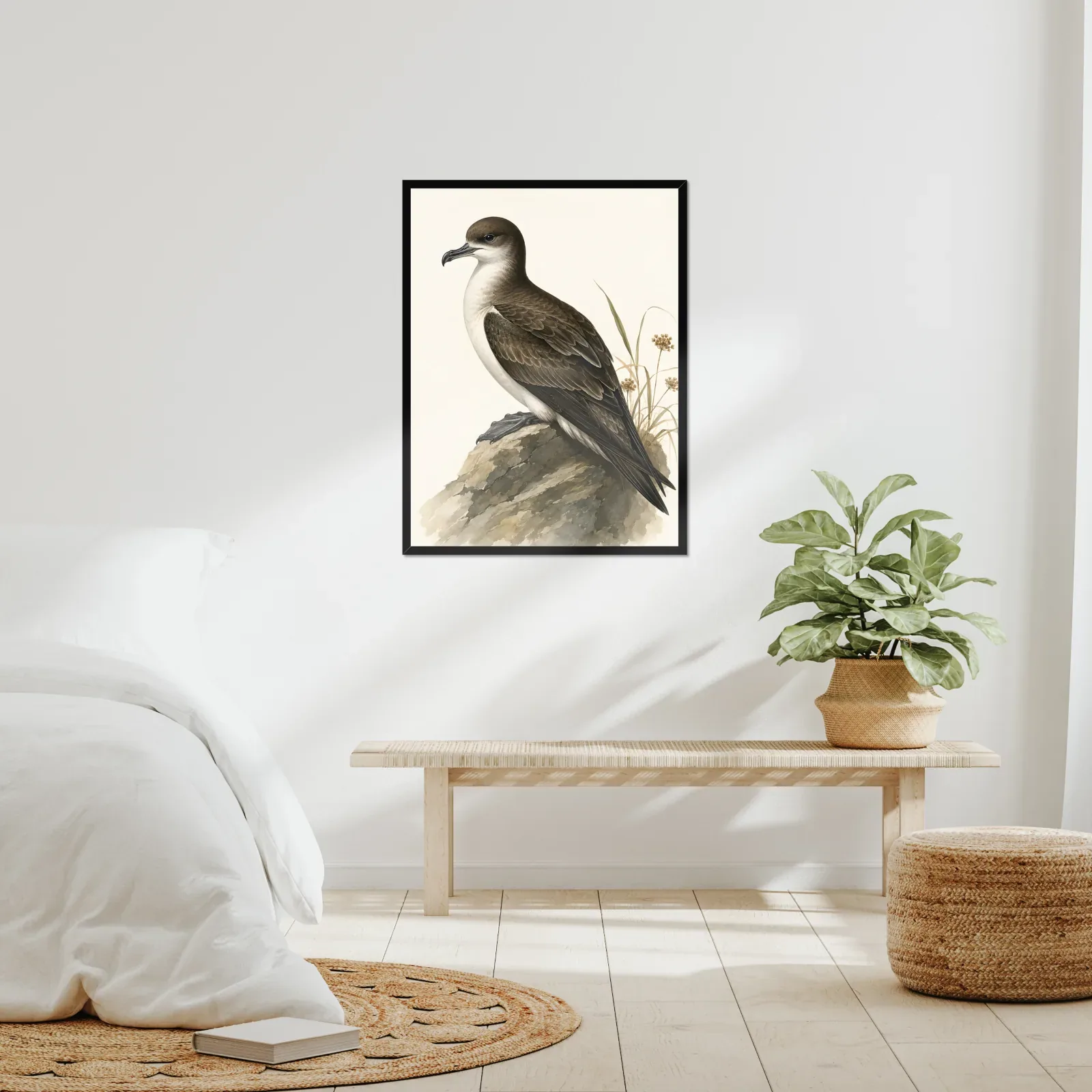Newell's Shearwater Print framed at 24x30 inches, shown on a wall to scale