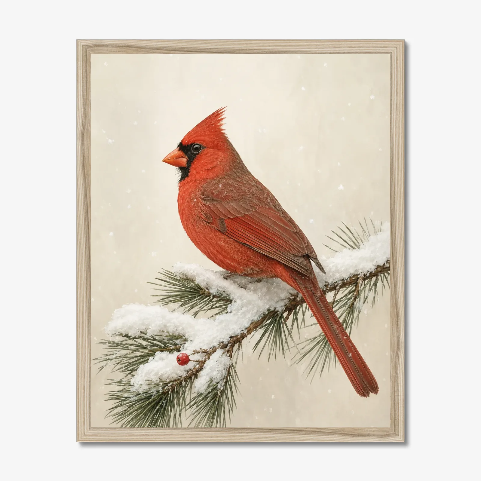Northern Cardinal Print - Male in Snow shown as a fine-art print